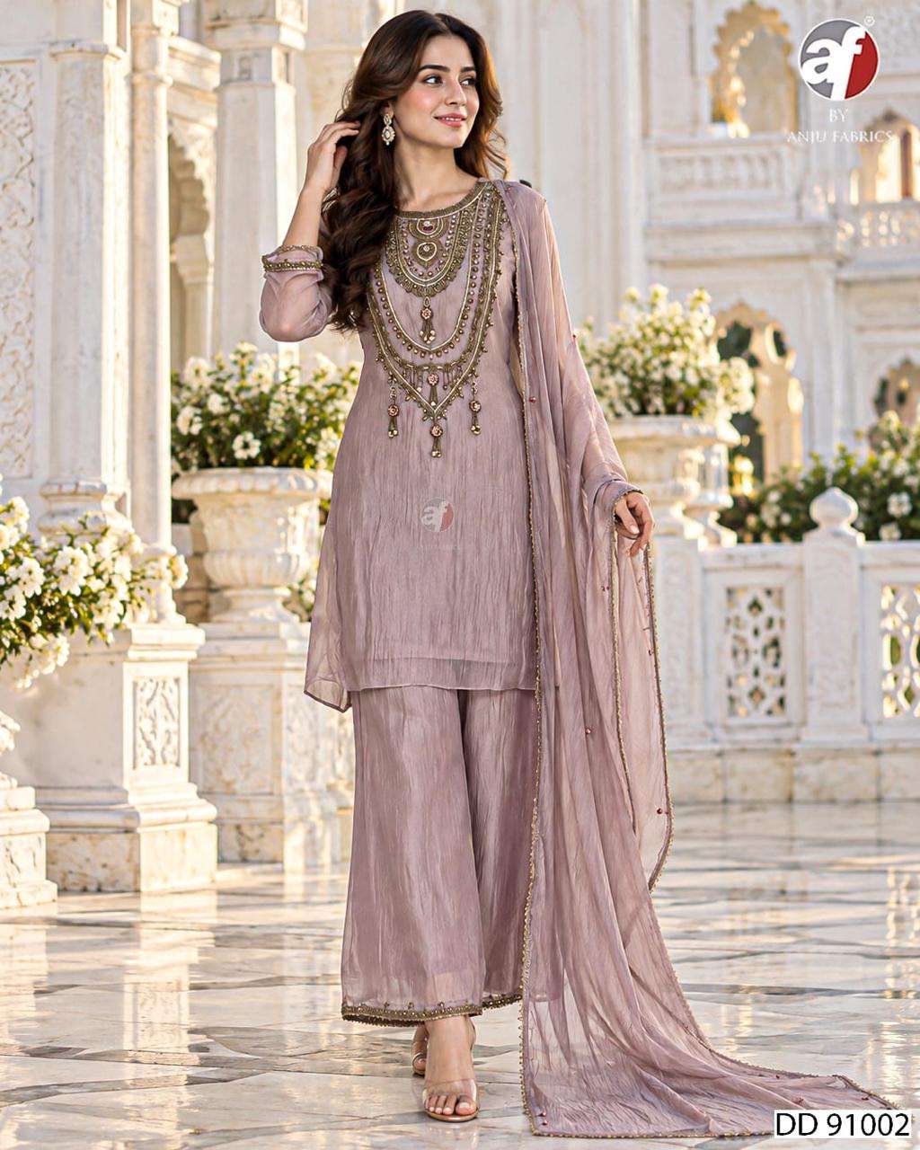 ANJU FABRICS DD 91000 HEAVY SHORT KURTI WIDE PANT WITH DUPATTA FOR CLOTHING PARTY TYPE