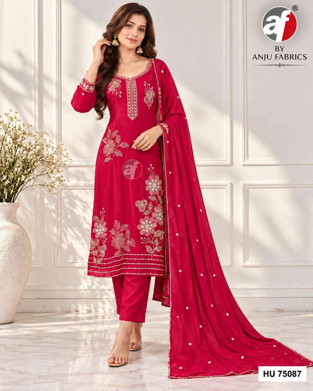 ANJU FABRICS HU 75086 HO SILK KURTI PANT WITH DUPATTA FOR EASTERN EDGE APPAREL TEXTILE 