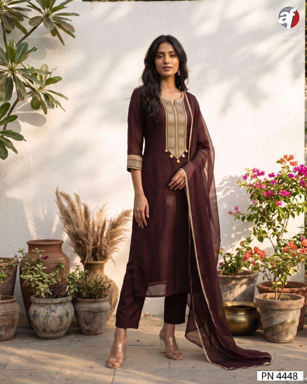ANJU FABRICS PN 4448 NATURAL CREPE KURTI PANT WITH DUPATTA FESTIVE LUXURY EDITION SURAT 