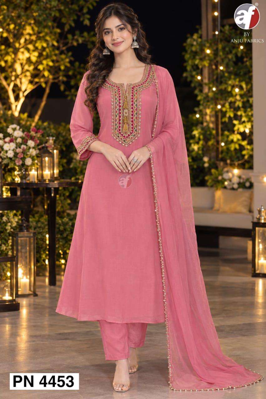 ANJU FABRICS PN 4452 NATURAL CREPE A LINE KURTI PANT WITH DUPATTA INDIAN FESTIVAL BUY