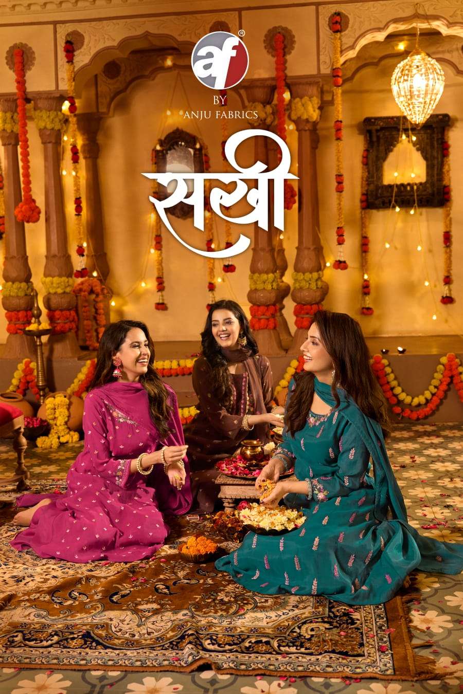 ANJU FABRICS SAKHI MUL CHANDERI A LINE KURTI WIDE PANT WITH DUPATTA WHOLESALER DIWALI