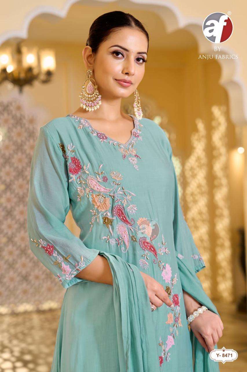 ANJU FABRICS Y 8472 MUL CHANDERI A LINE KURTI WIDE PANT WITH DUPATTA FOR DAILY WEAR SURAT