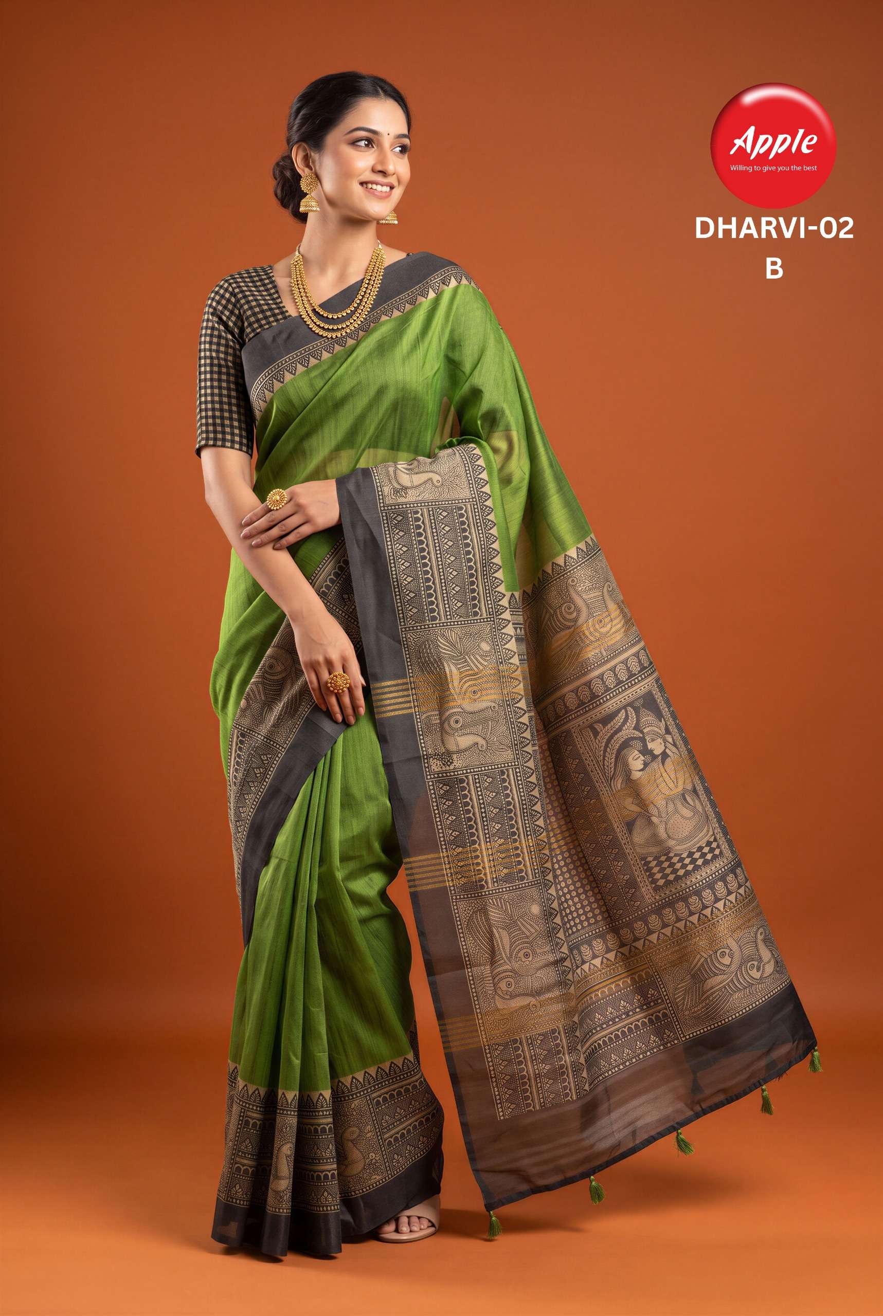 APPLE DHARVI VOL 2 HANDI TUSSER TRADITIONAL KALAMAKRI PRINT ON SAREE WHOLESALE IN SURAT