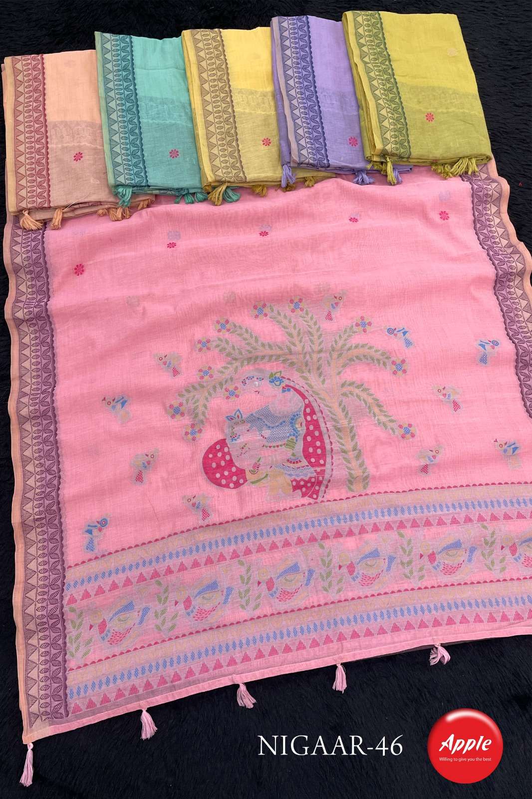 Apple Nigaar 46 Soft Linen Blend Fabric Saree Reseller In Surat 