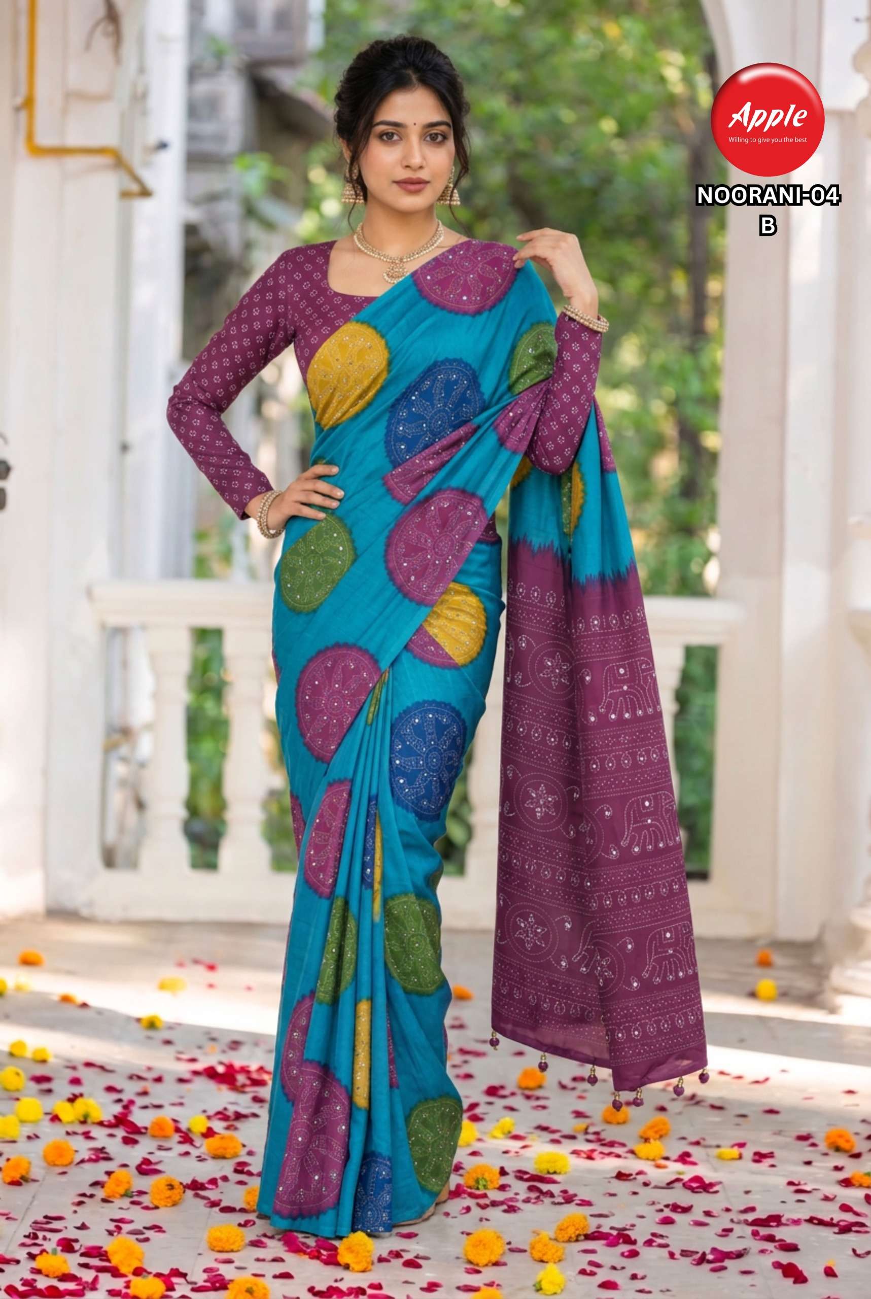 APPLE NOORANI 4 SUPER SOFT GAJJI MODAL SATIN FABRIC SAREE RE...