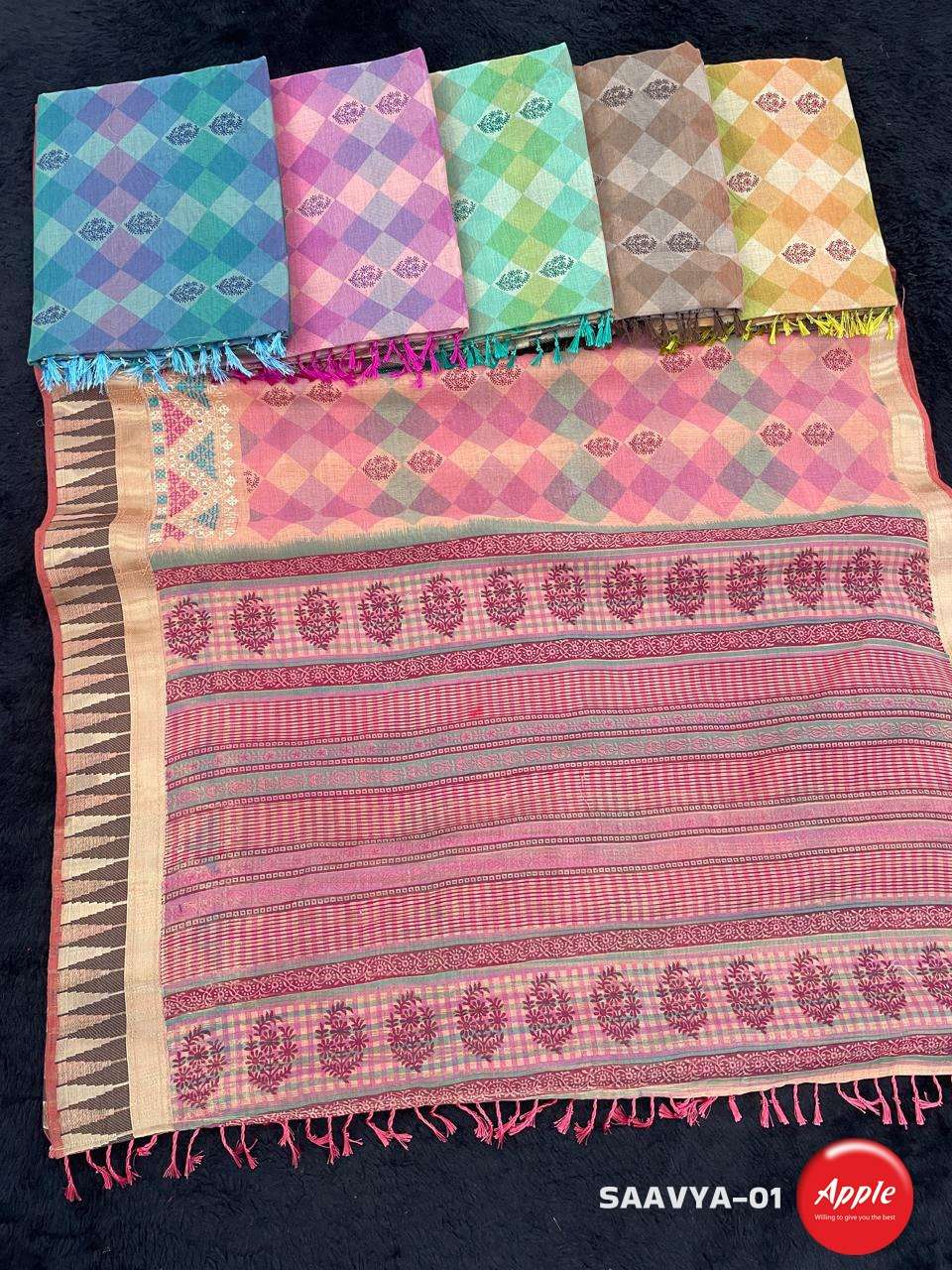 Apple Saavya 1 To 3 Made Of Chanderi Linen Soft Fabric Saree Reseller In Surat