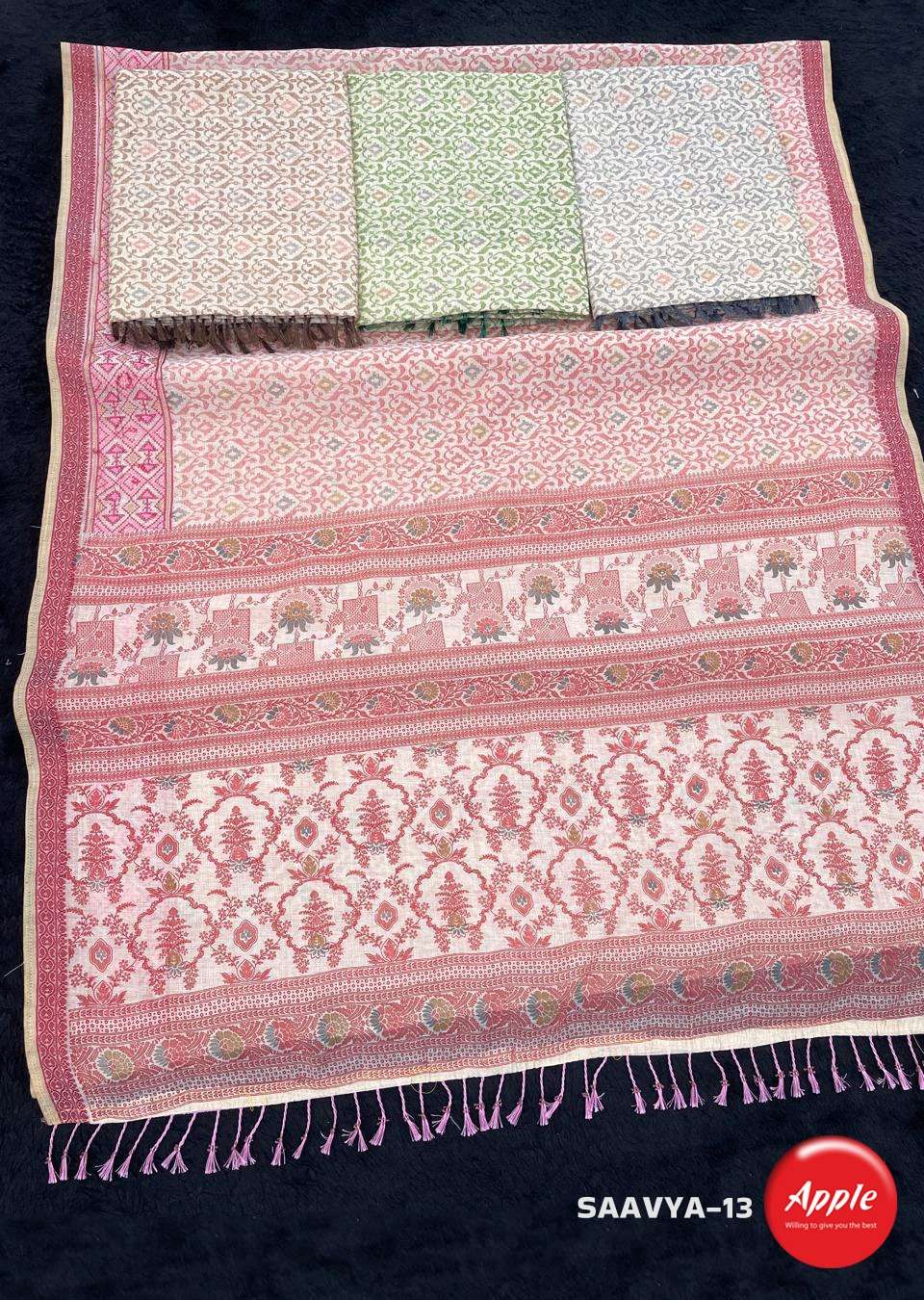 Apple Saavya 4 8 9 11 12 13 And 15  Soft And Pure Chanderi Blend Fabric Saree Reseller In Surat