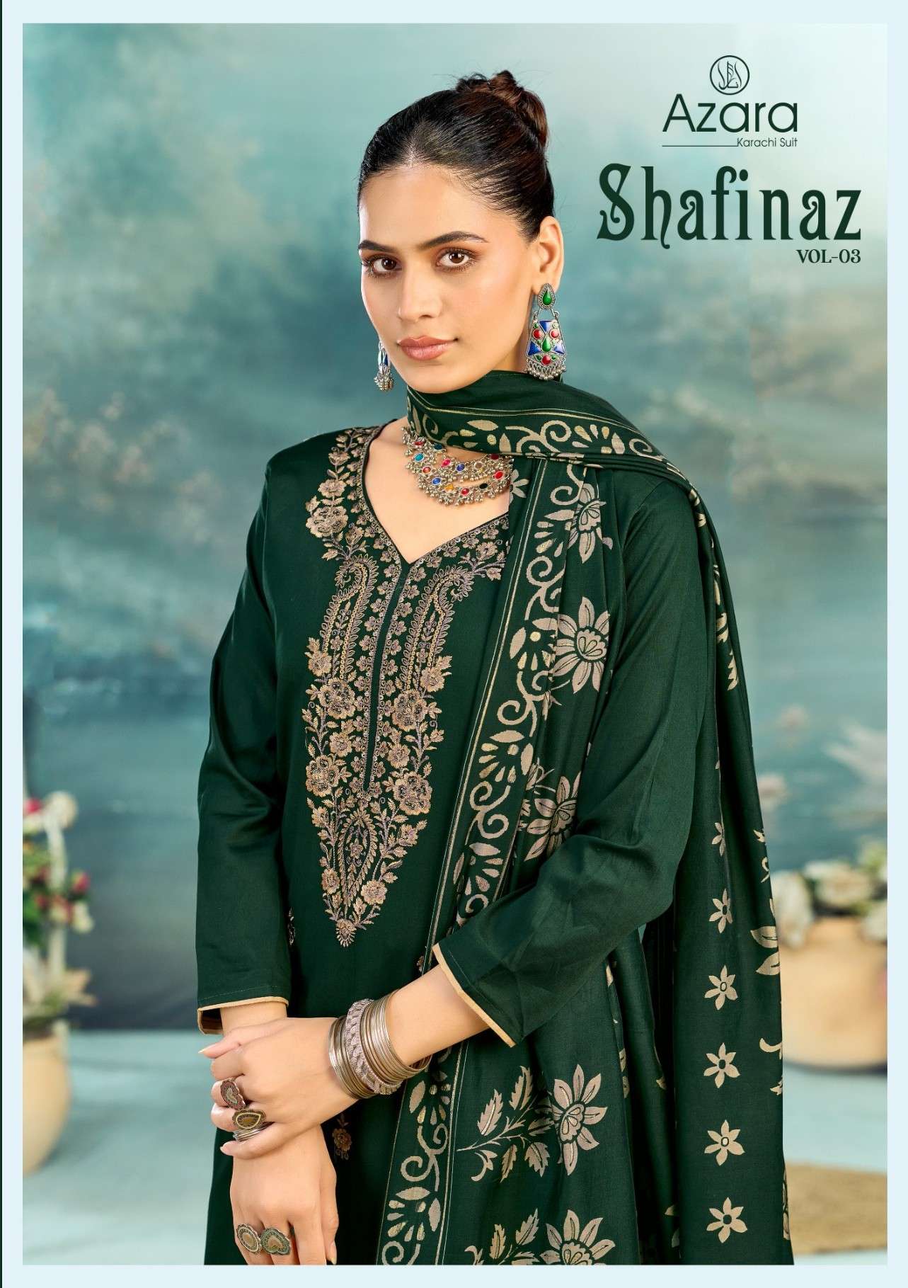 AZARA SHAFINAZ VOL 3 ZAAM COTTON HEAVY NECK & LACE SALWAR SUIT LUXURY LAWN ANTHOLOGY