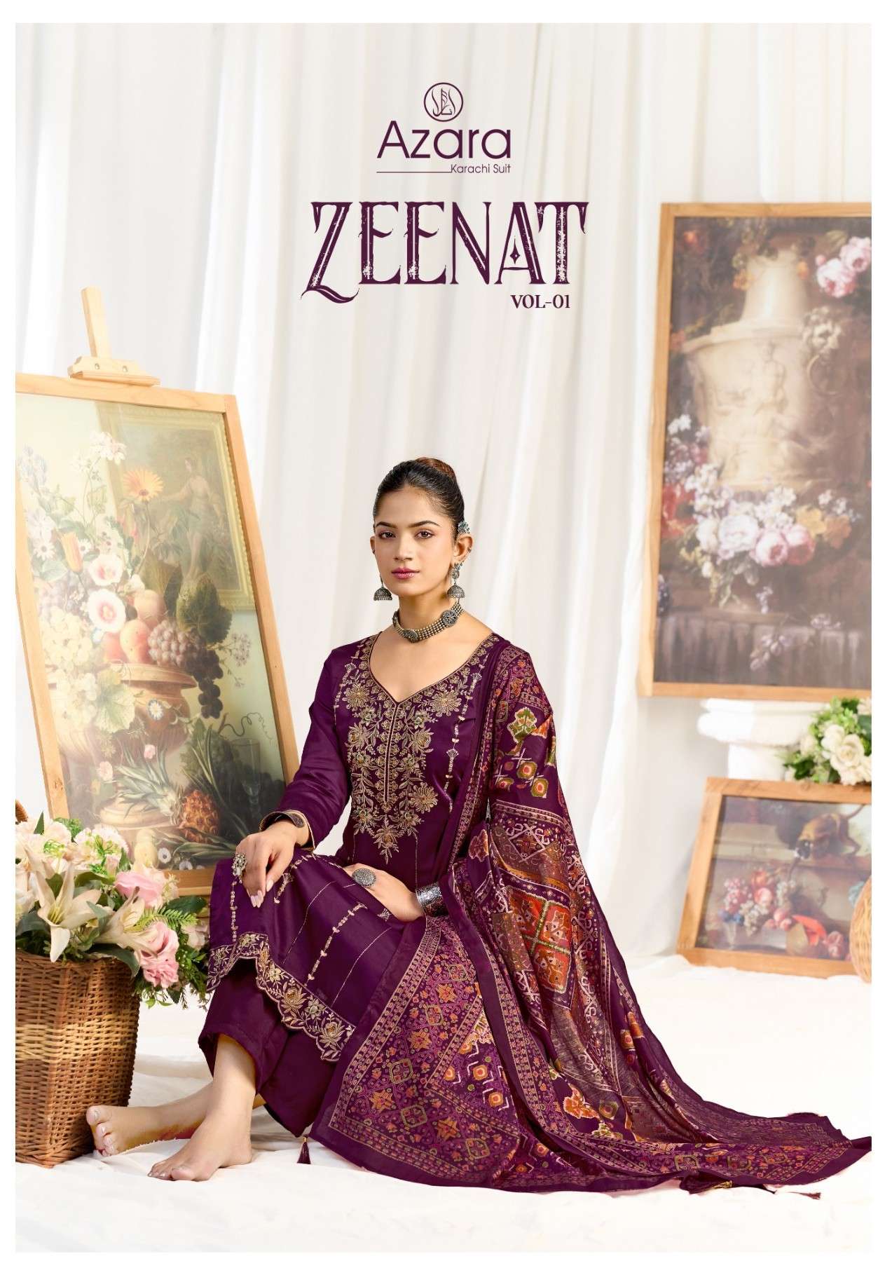 AZARA ZEENAT ZAM COTTON EMBROIDERY PATTERN SUIT PREMIUM CASUAL ETHNIC WEAR SHOP