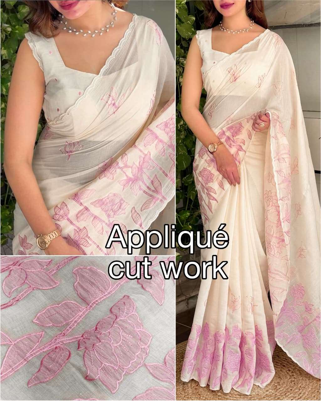 Barfi mul cotton soft fabric with flower work on saree resel...