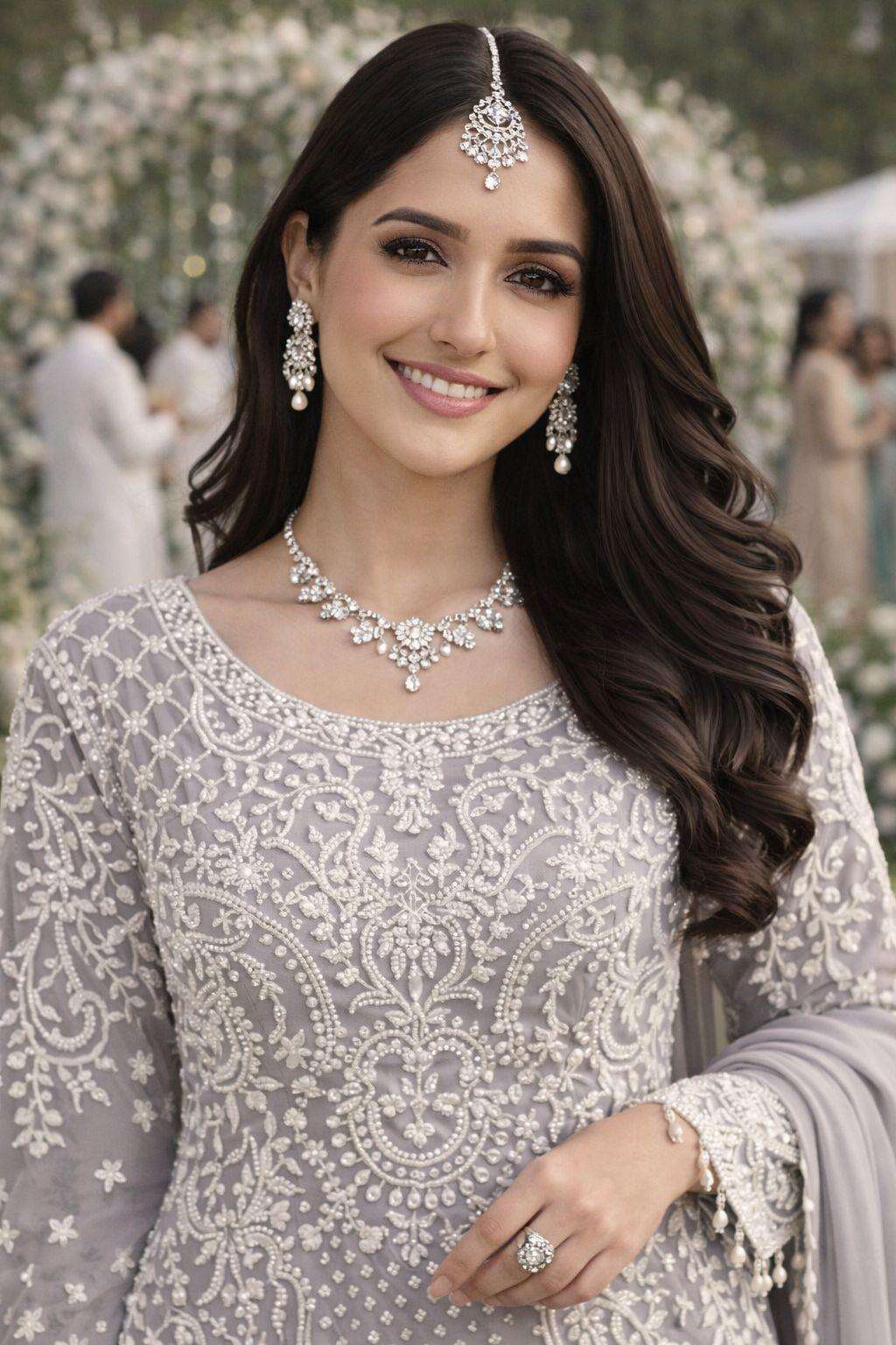 BEADS 853 SERIES GEROGETTE BEADS WORK TOP WITH PANT AND DUPATTA LUXURY BRIDAL SELECTION