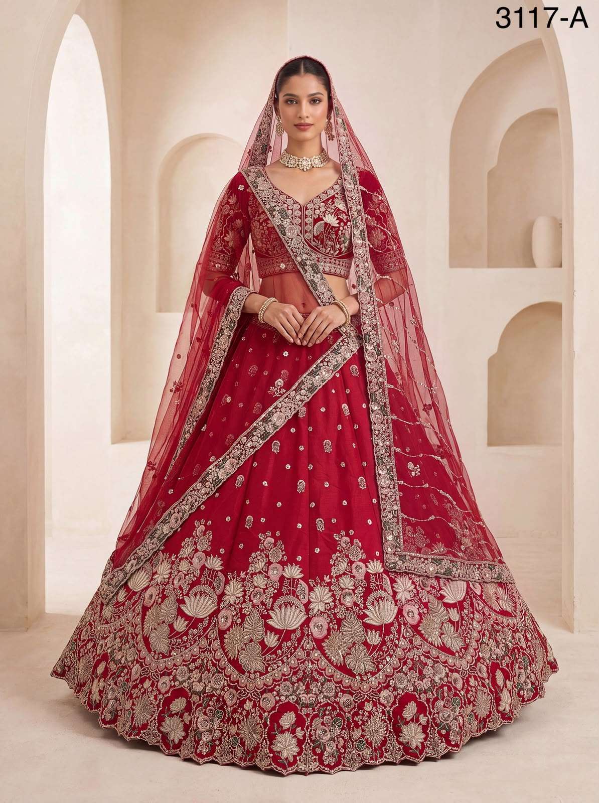 Beautiful Flower Designer bridal wear satin silk fabric lehenga choli reseller in surat 3117