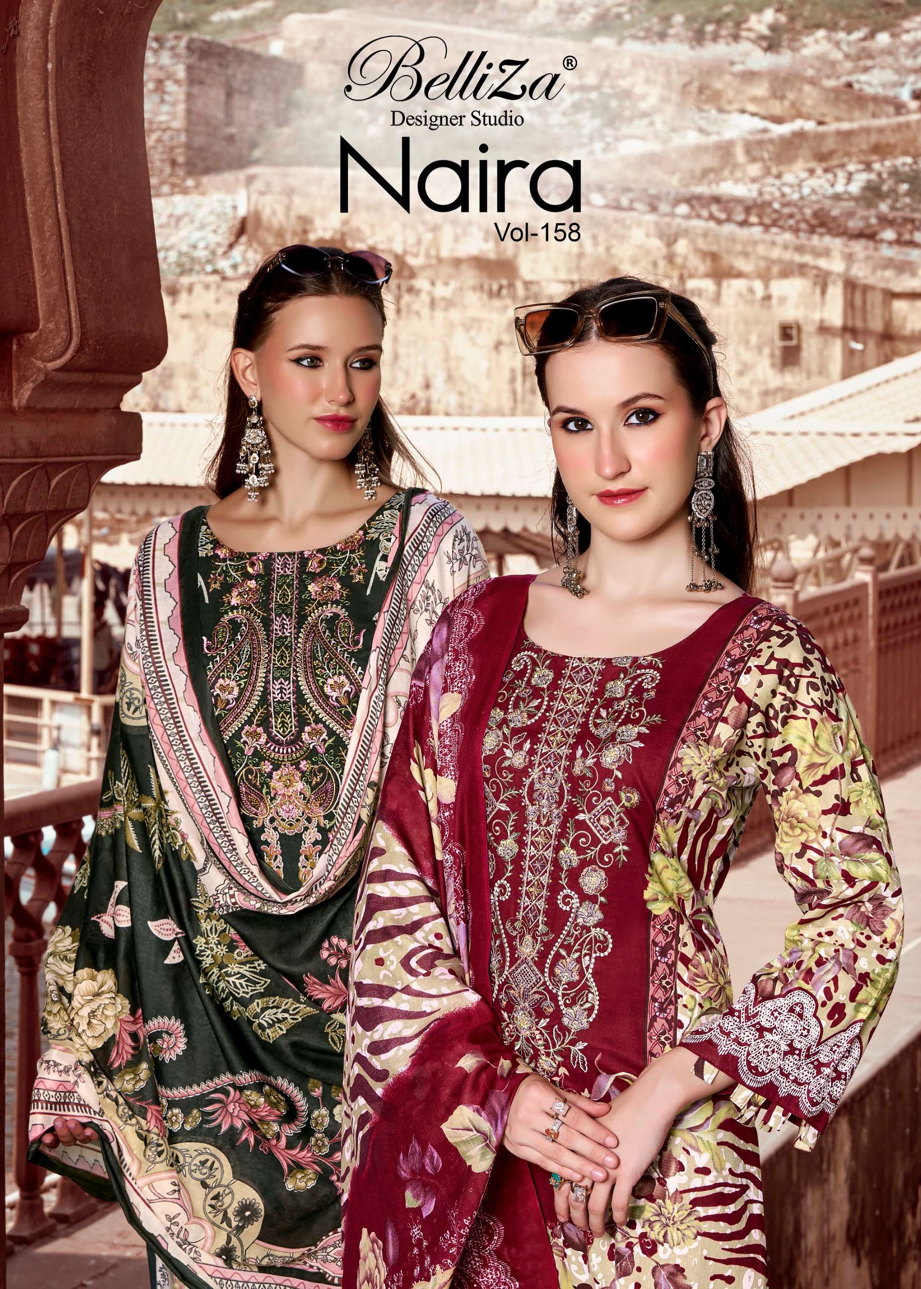 BELLIZA DESIGNER STUDIO NAIRA VOL 158 COTTON MULTI WORK SUIT FOR LADIES WHOLESALER