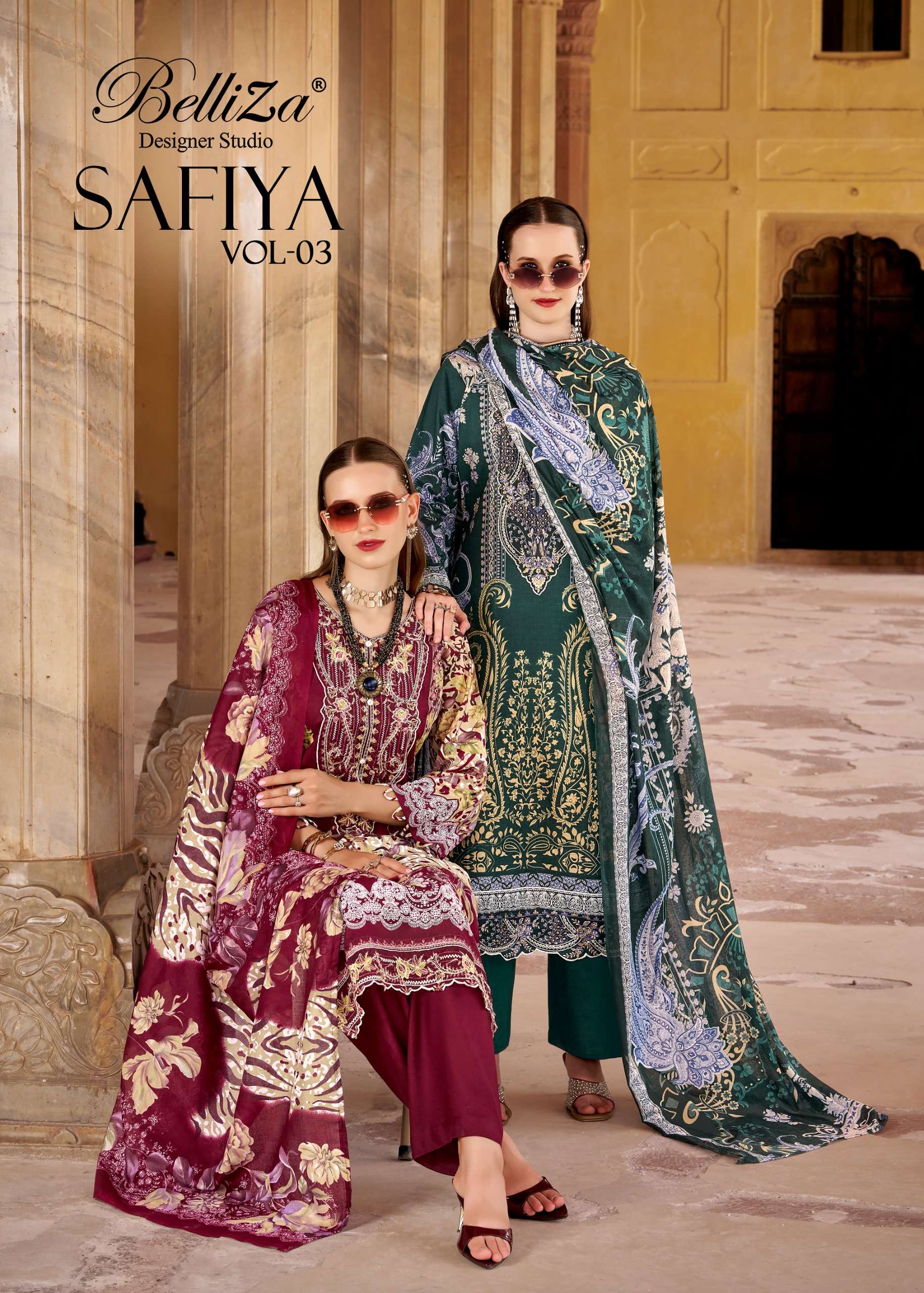 BELLIZA DESIGNER STUDIO SAFIYA VOL 3 COTTON EMBROIDERY HEAVY SHALWAR KAMEEZ LUXURY EXPERIENCE