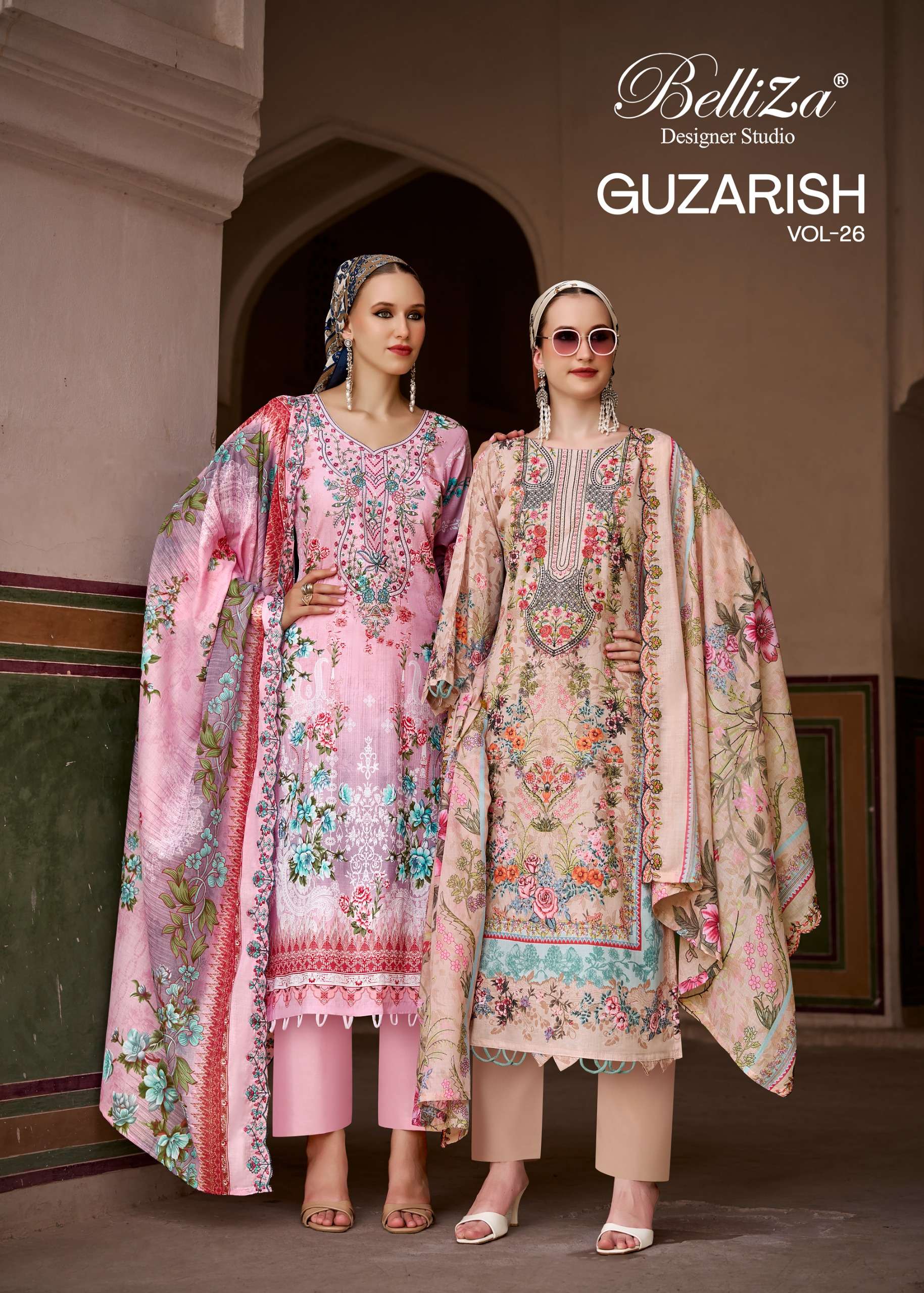 BELLIZA GUZARISH VOL 26 COTTON DIGITAL PRINT EMBROIDERY WORK SALWAR SUIT COLLECTION WEAR