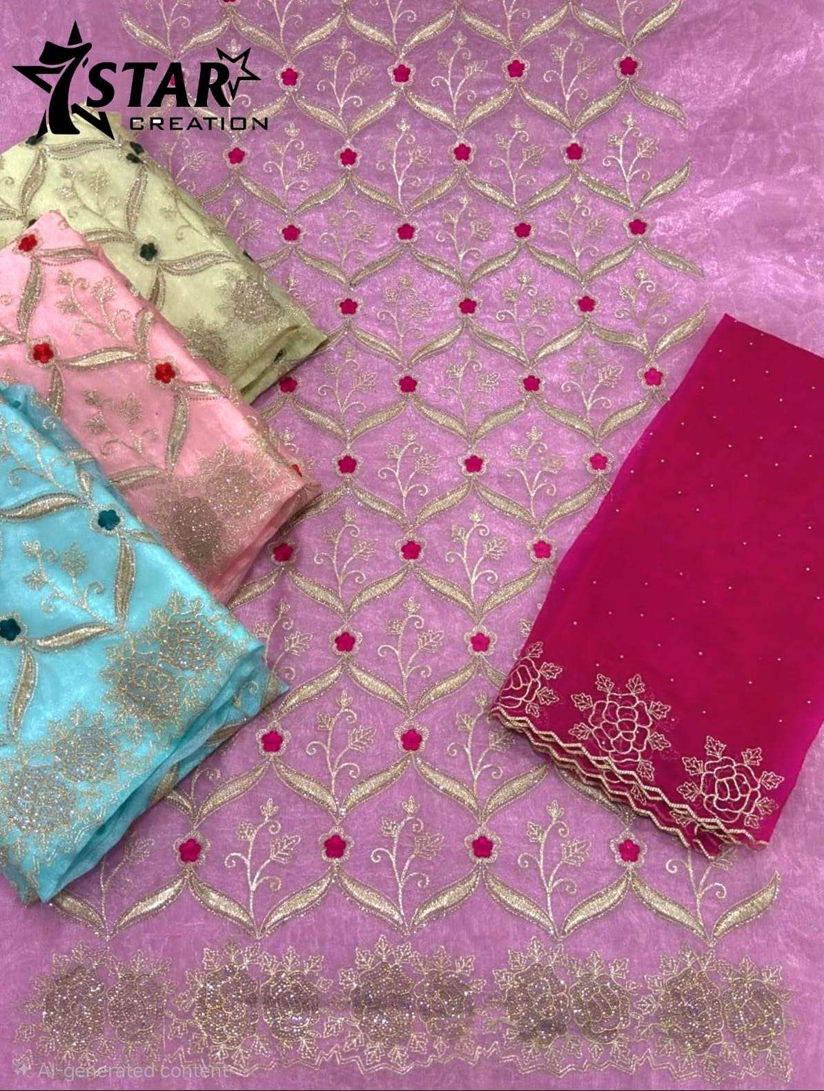 BEST CHOICE TISSUE SILK JAAL WORK DAIMOND WORK SALWAR SUIT MATERIAL SET RESELLER