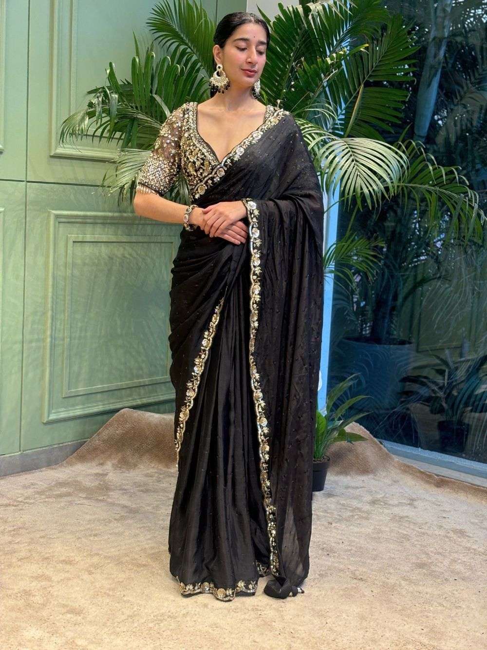 Bhoomi Party wear black colour Soft Rangoli Silk Fabric saree reseller in surat
