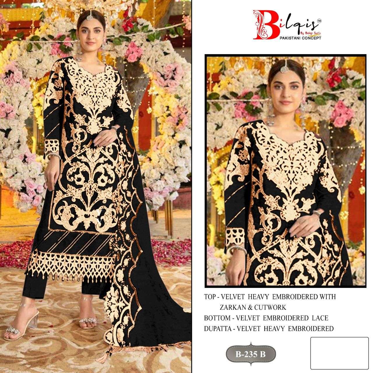 BILQIS B 235 VELVET HEAVY ZARKAN PAKISTANI SUIT FOR WINTER WEAR WHOLESALER SURAT
