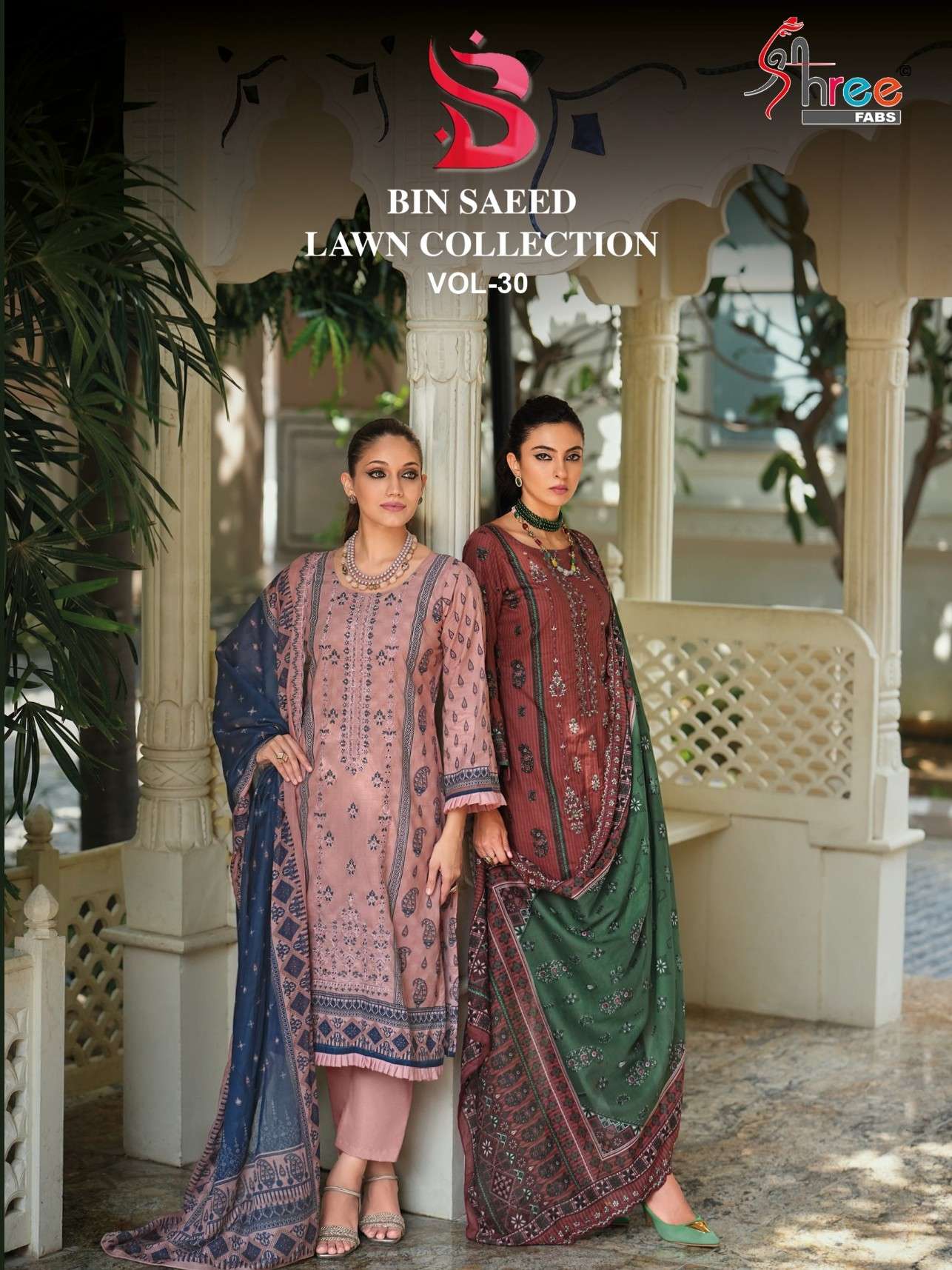 BIN SAEED LAWN COLLECTION VOL 30 COTTON PRINT KHATLI WORK SALWAR SUIT CASUAL ESSENTIALS INDIA
