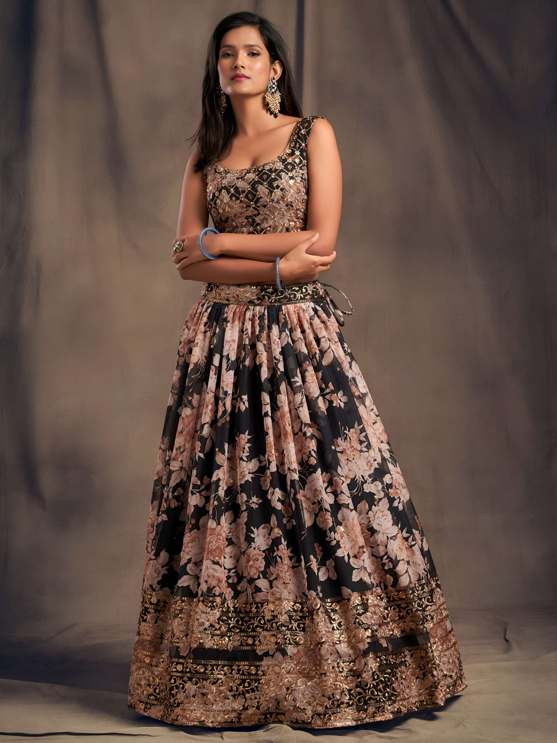  Black Beautiful Colour With Elegant Floral Printed on Organza Fabric Designer Lehenga Choli Reseller In Surat 7613  