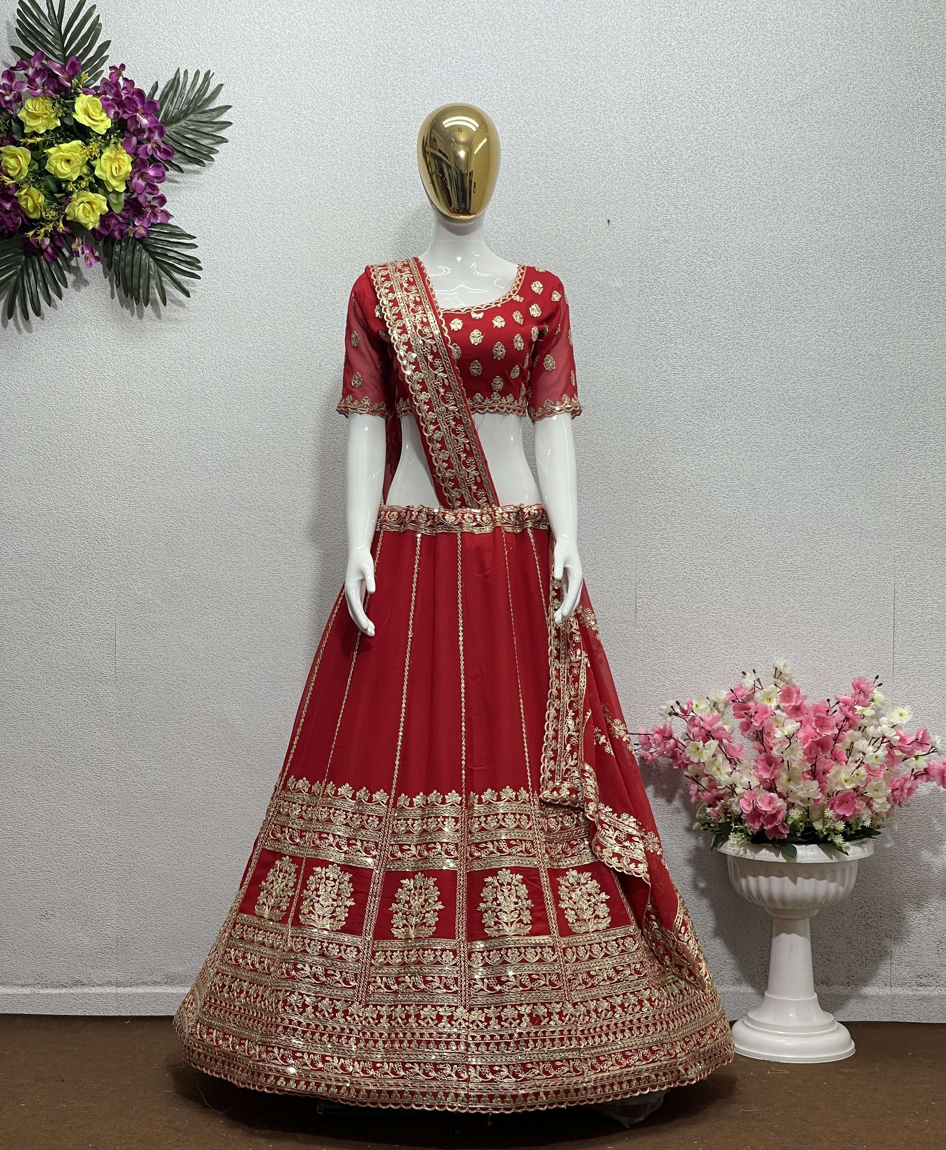 BRIDAL WEAR HEAVY FUAX GEORGETTE FANCY FABRIC LEHENGA CHOLI RESELLER IN SURAT KF 1618