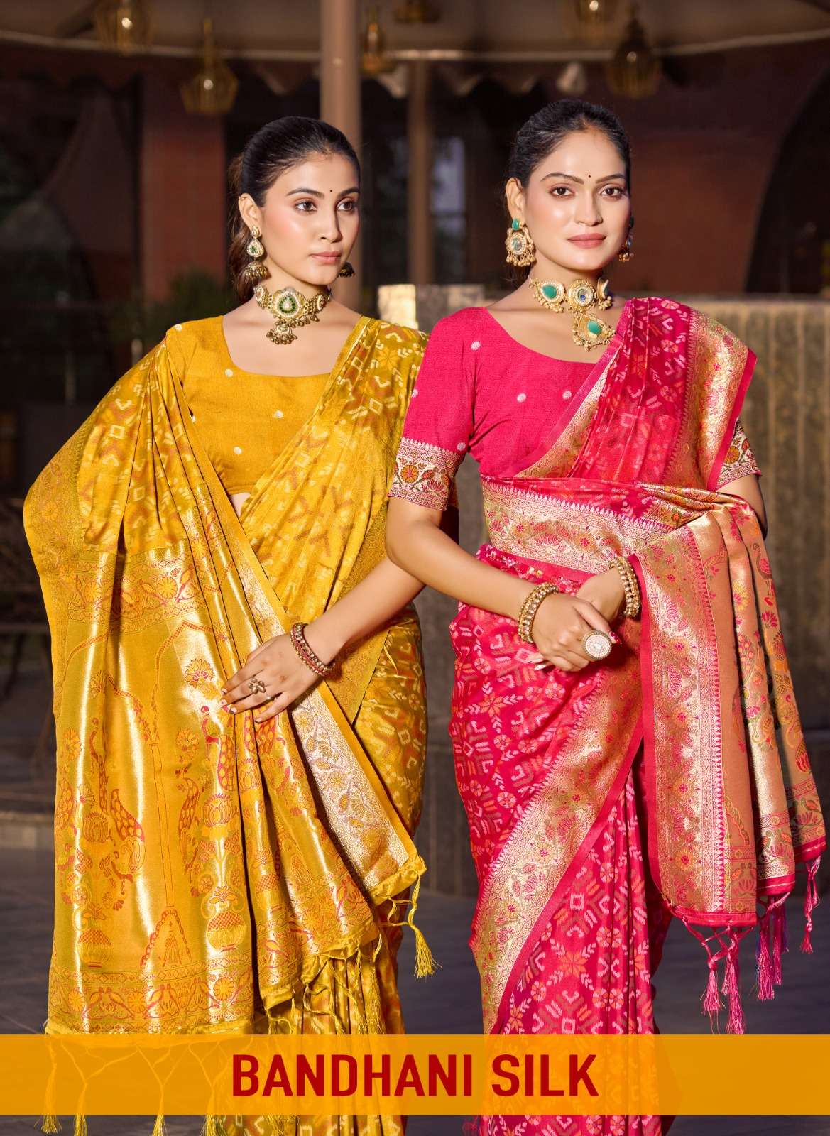 Bunawat Bandhani Silk 1001 TO 1004 Silk Fabric With Bandhani design on saree wholesale in surat