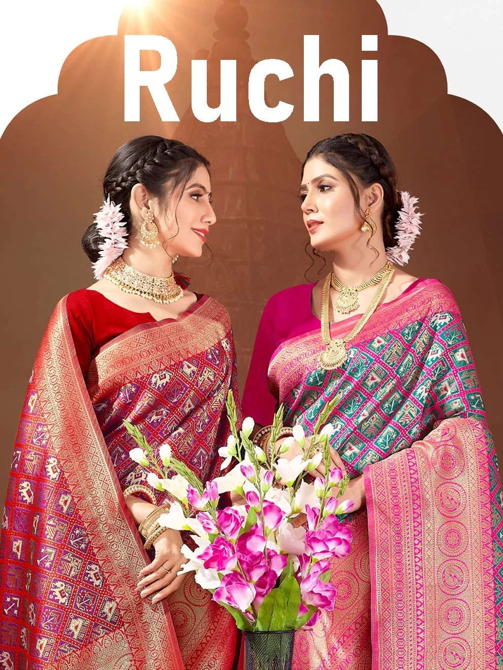  Bunawat Ruchi 1001 TO 1006 Silk fabric With beautiful Patola print on saree wholesale in surat