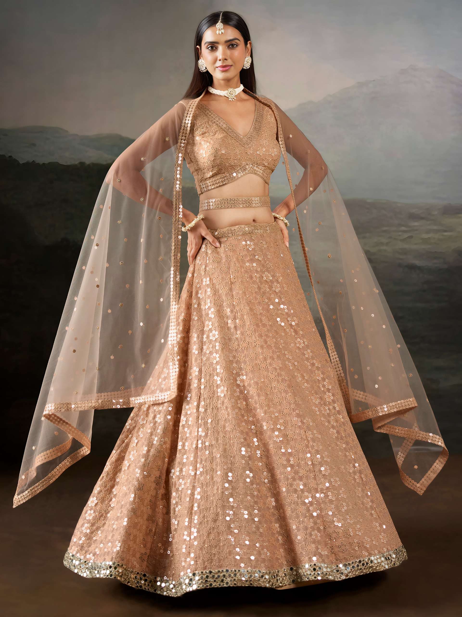 Captivating Peach colour Georgette fabric Wedding wear Lehenga Choli Reseller in surat 7087 Peach