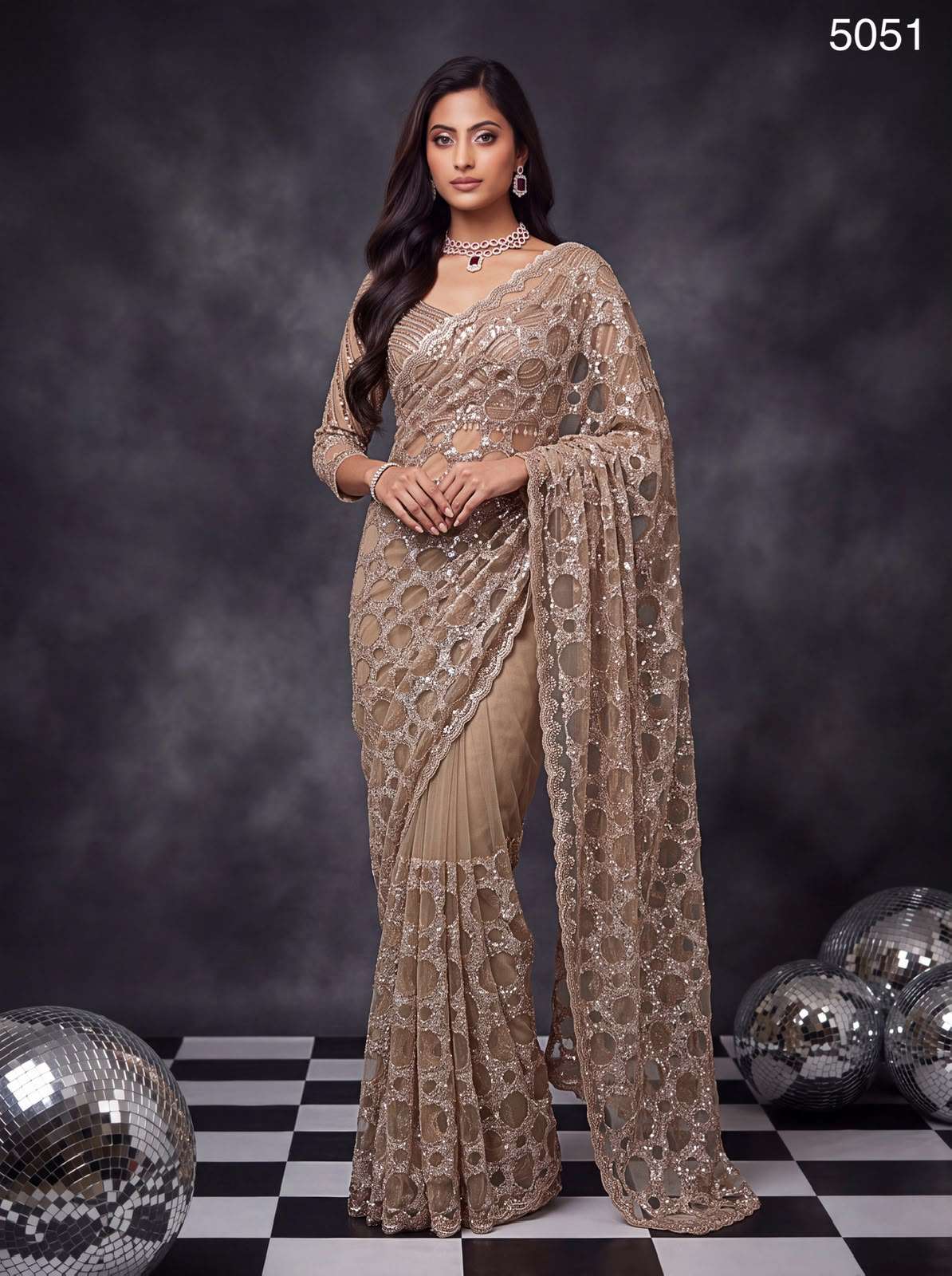 Champagne and party style Premium Net fabric saree wholesale in surat 5051