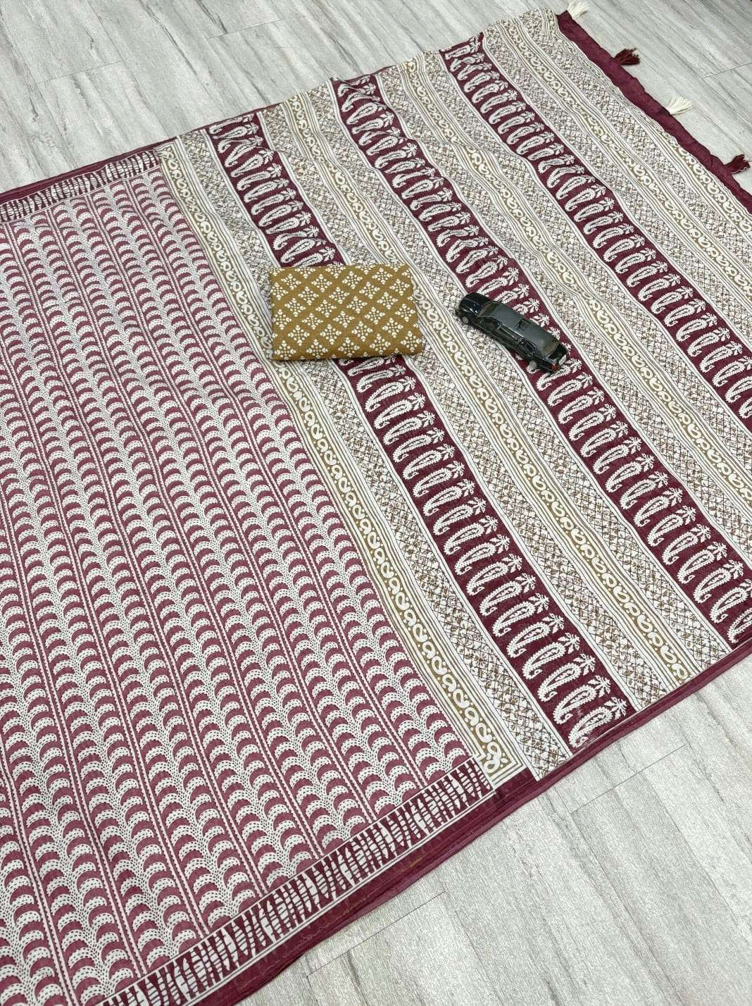  Chanderi Cotton Soft fabric with Handmade Ajrakh Print on Saree reseller in surat 