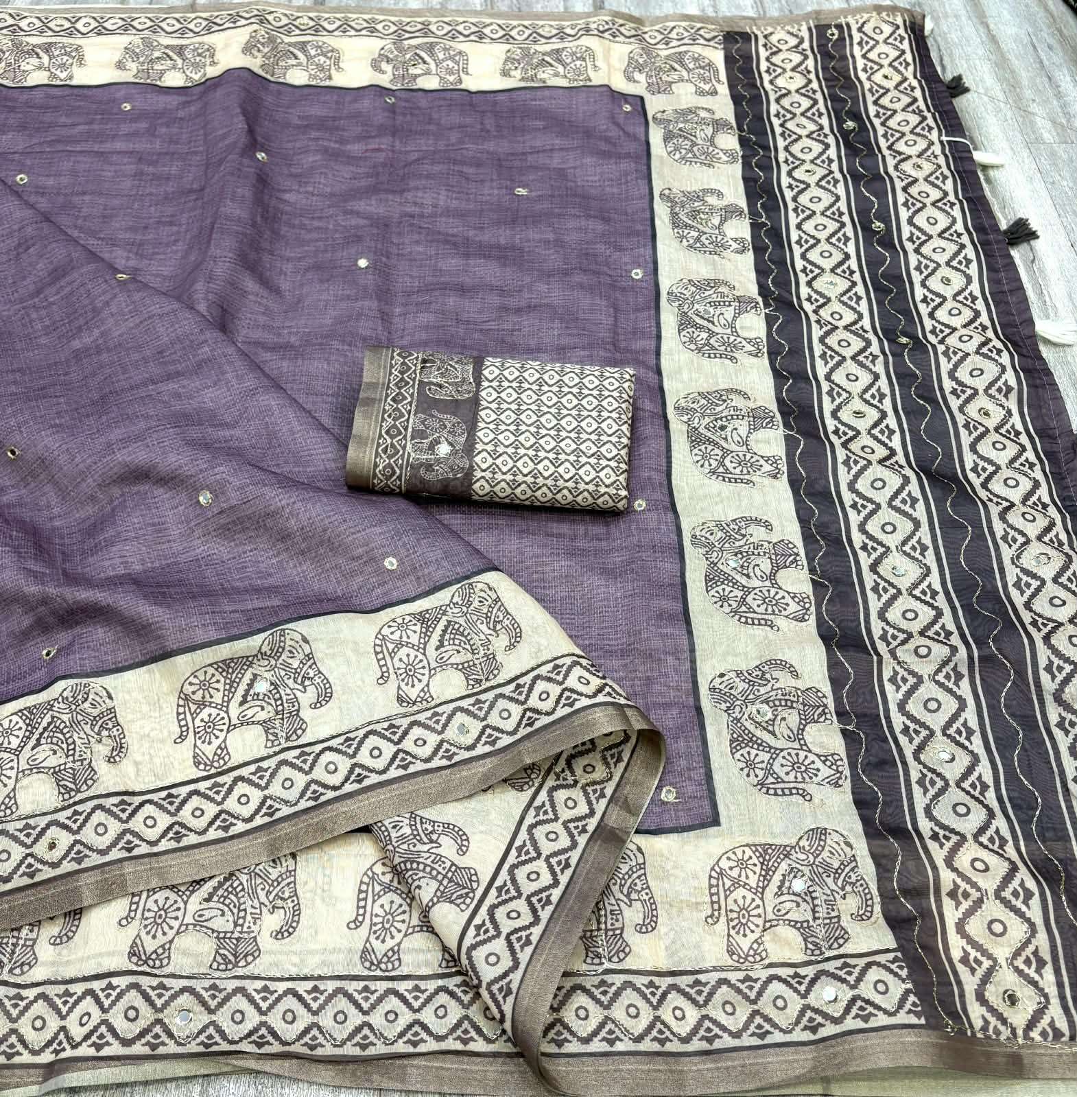 Chanderi Slub Cotton fabric with flower digital print on saree wholesale in surat
