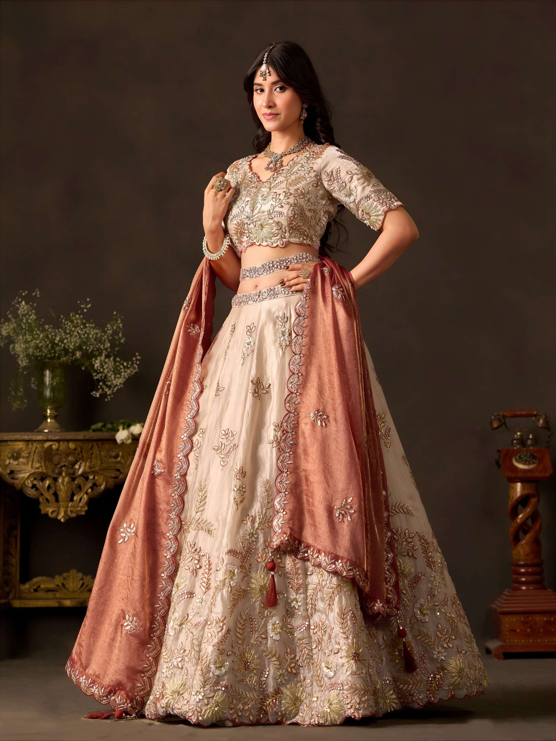 Copper Gold colour with Floral Majesty fancy silk fabric Lehenga Choli reseller in surat 6019 Copper Gold