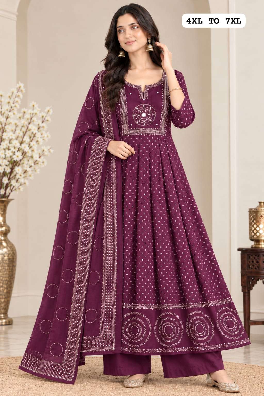 COTTON 3PCS ANARKALI SUIT SET AFFORDABLE STITCHED LUXURY LAWN SELECTIONS IN SURAT