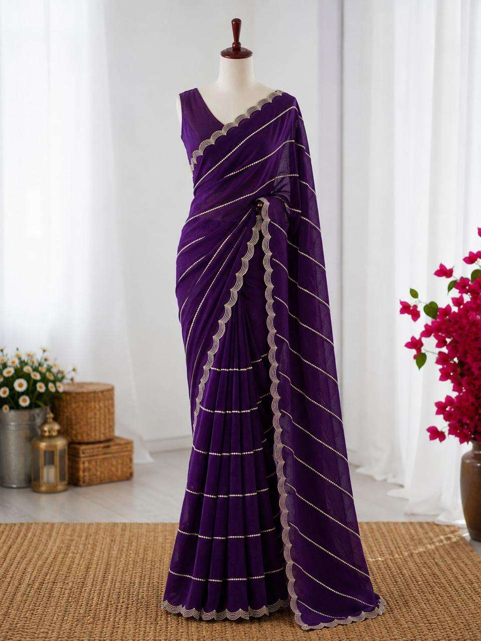 Crush Space silk fancy fabric with Jarkhan work on saree who...