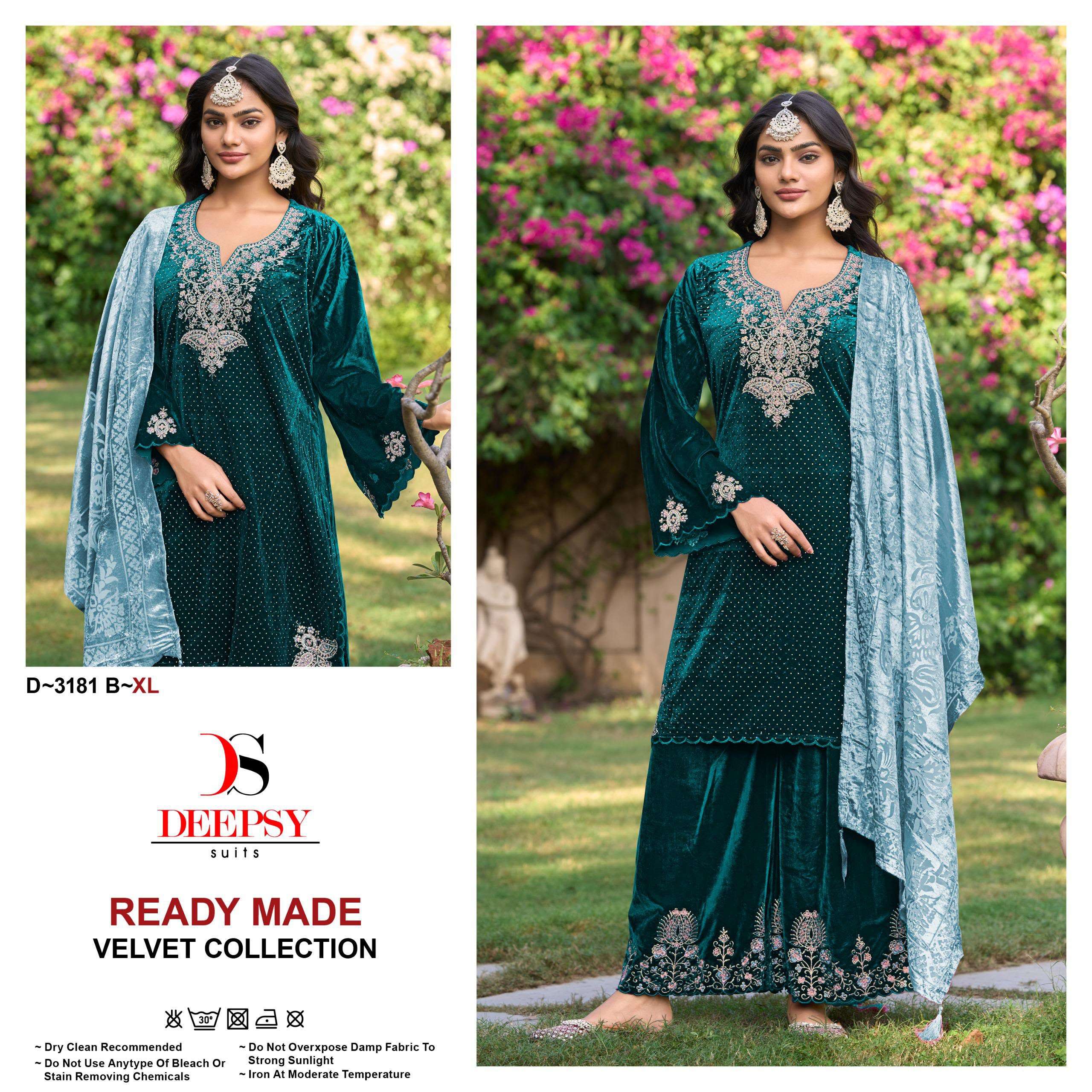 DEEPSY SUITS 3181 VELVET WITH JARKAN WORK PALAZZO SUIT FOR WINTER WEDDING DEALER