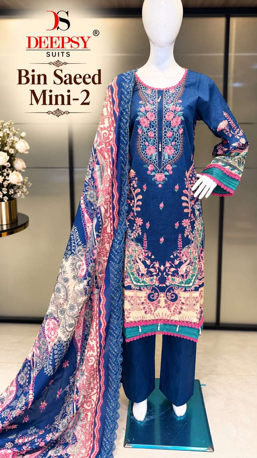 DEEPSY SUITS BIN SAEED MINI VOL 2 COTTON CHIKAN WORK SALWAR SUIT WINTER WEDDING CLOTHING