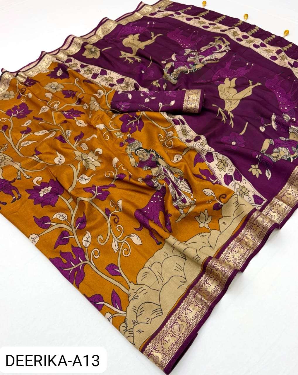 Deerika 1 Tussar Art Silk fabric With Beautiful Print Saree Wholesale In Surat 
