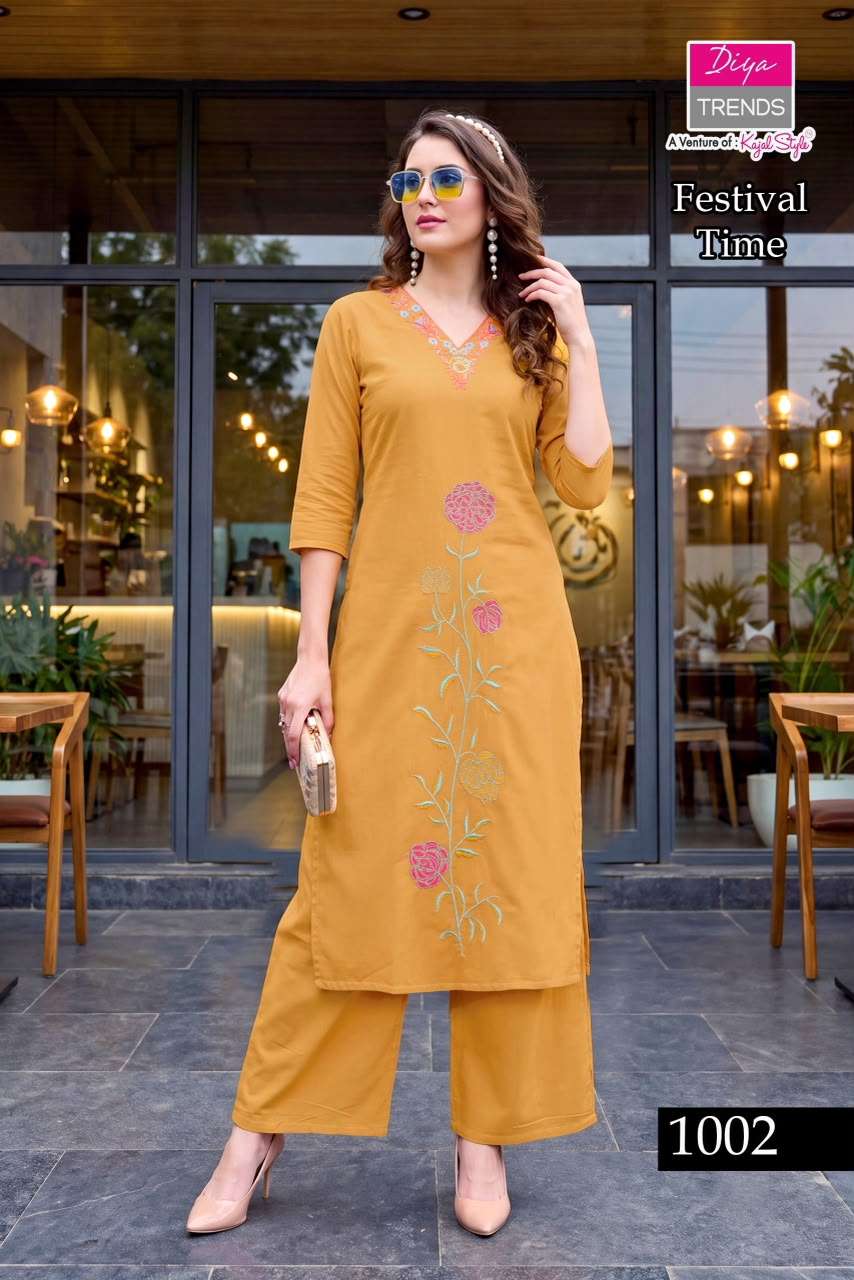 DIYA TRENDS FESTIVAL TIME 1001 TO 1005 COTTON KURTI PLAZZO SET REGULAR ETHNIC WEAR LINE