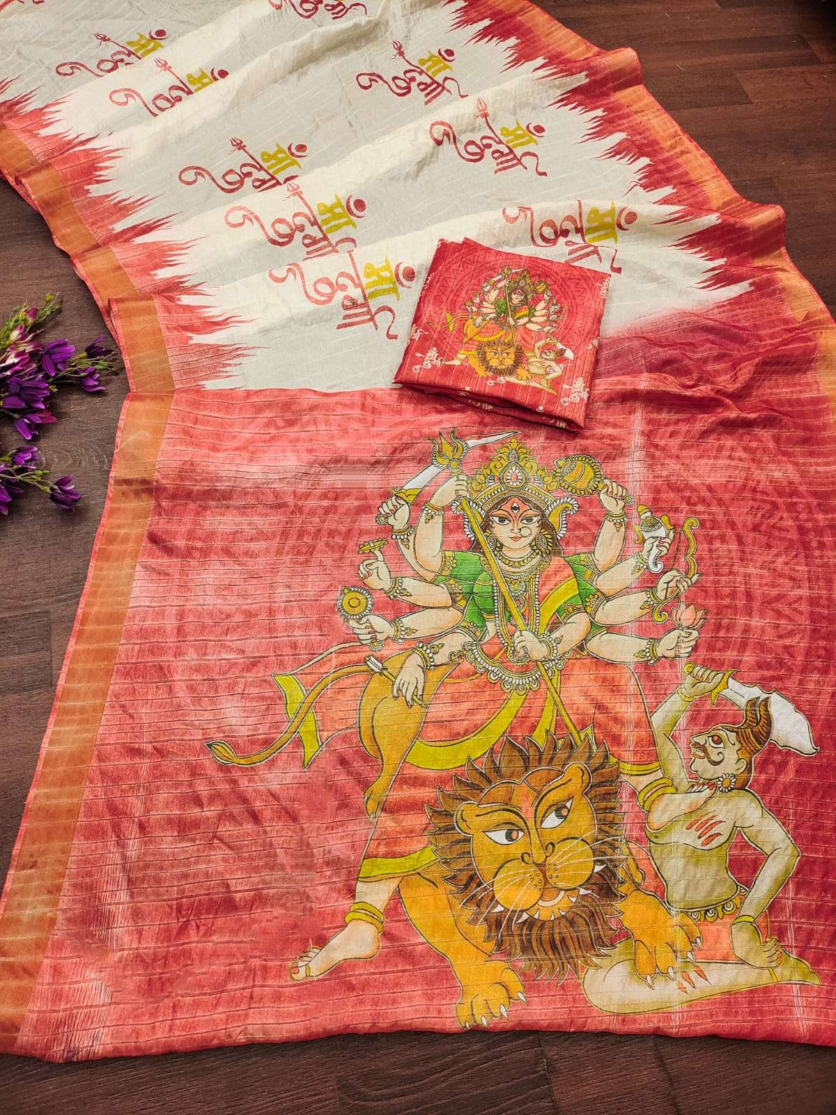 Durga Ashtmi Special wear Beautiful soft Tusser silk fabric sarees reseller in surat