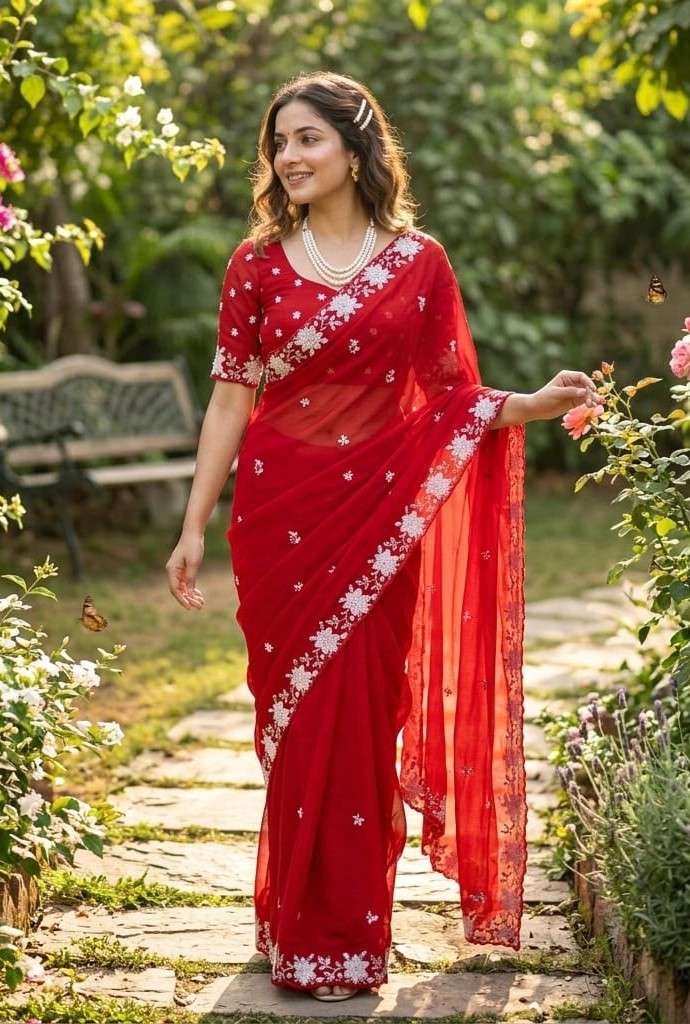 DURGA POOJA WEAR SAREE MADE OF PREMIUM CRUSH FABRIC SAREE WHOLESALE IN SURAT KK 914