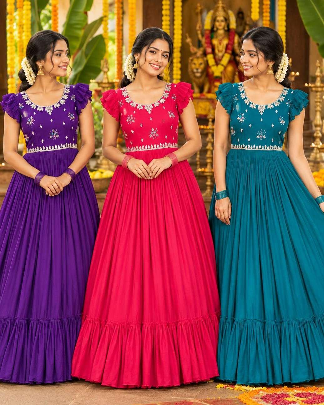  DUSSEHRA SPECIAL WEAR FLOWER DESIGNER GOWN WHOLESALE IN SURAT