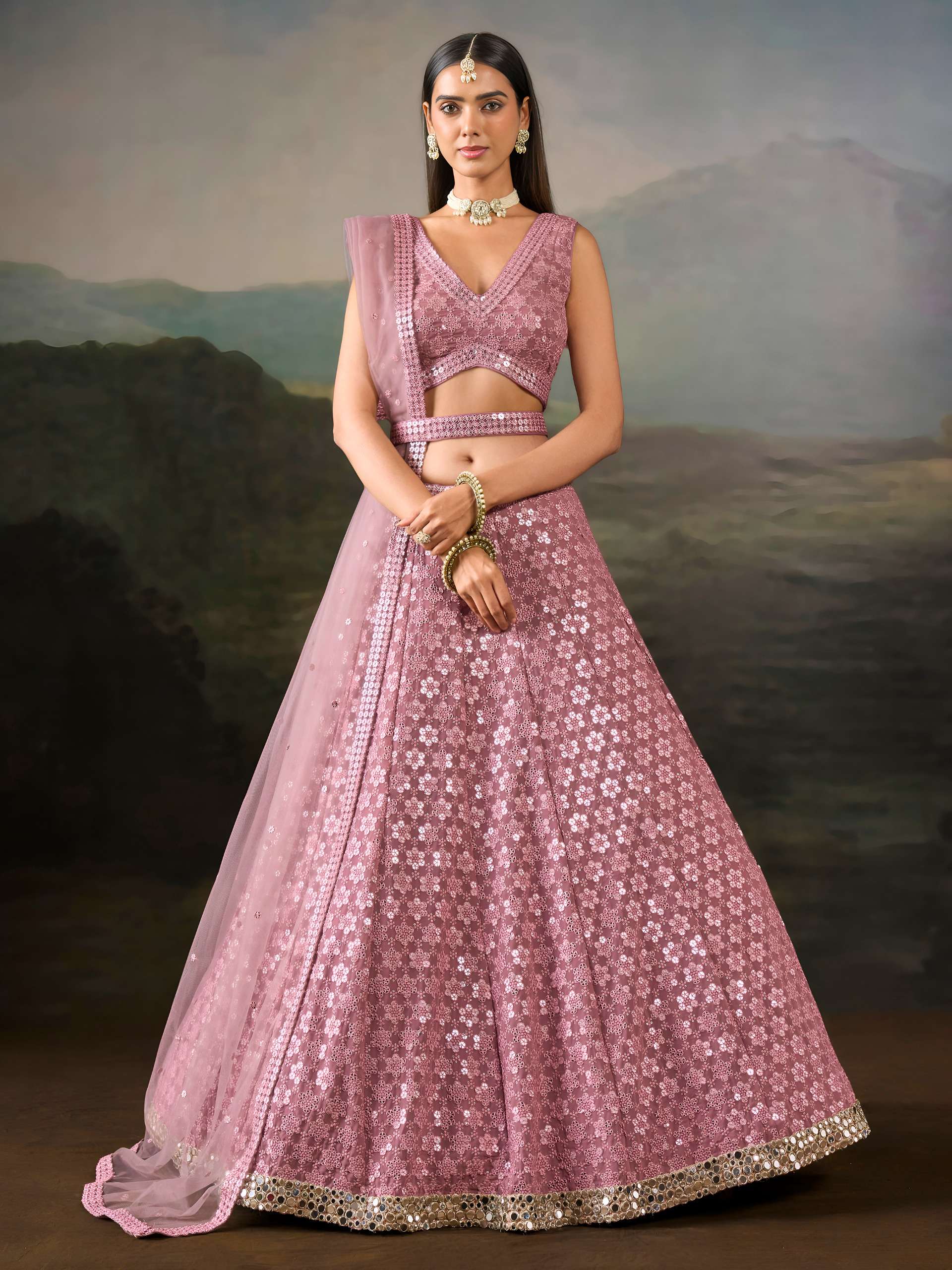Dusty Pink colour Georgette fabric Wedding Wear Lehenga Choli Reseller in surat 7087 Pink 
