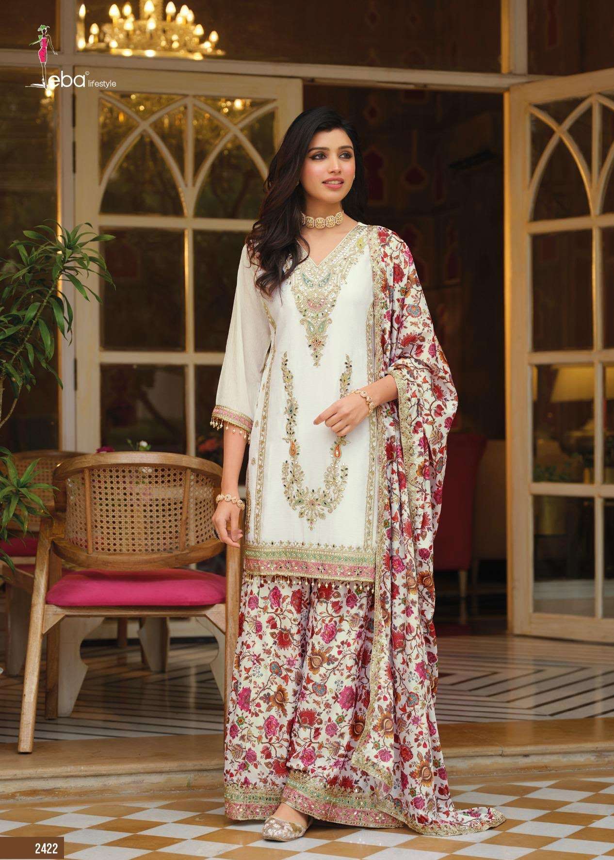 EBA RANG VOL 3 WEDDING SEASON WORK KURTI PRINT PALAZZO SUIT RESELLER SURAT