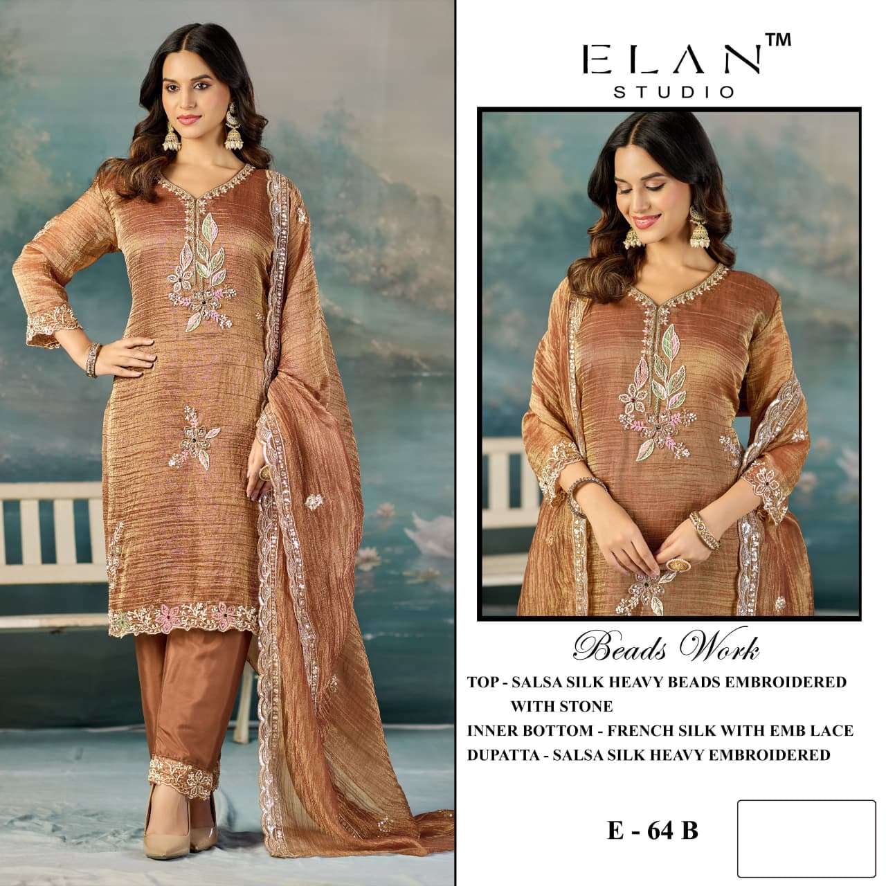 ELAN STUDIO E 64 SALSA HEAVY BEADS SALWAR SUIT FOR WOMEN SHADI MORE FUNCTION DEALER