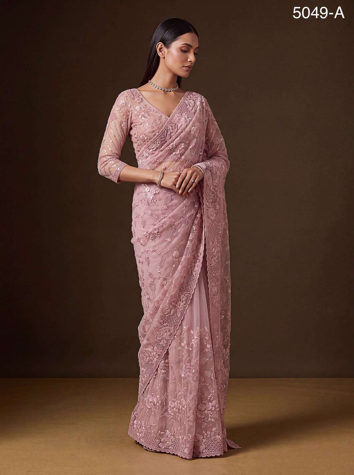 Elegant and beautiful floral embroidery Work on Premium Net fabric saree reseller in surat 5049