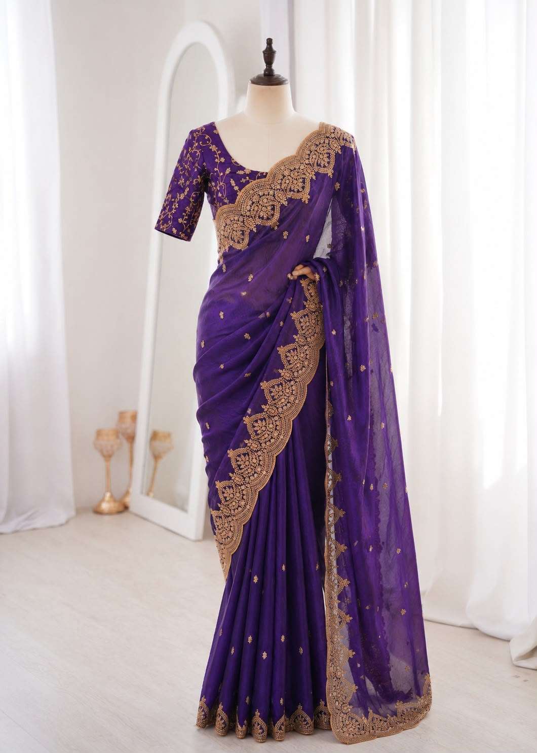 Fancy satin fabric Designer and party wear saree wholesale i...