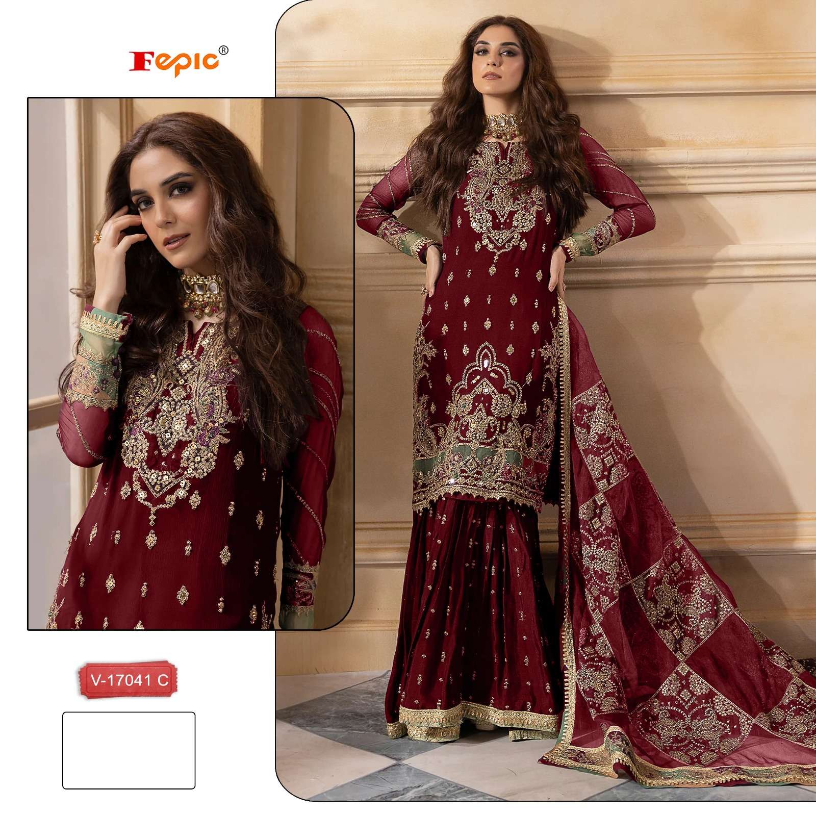FEPIC ROSEMEEN 17041 VELVET EMBROIDERED SHARARA GHARARA SUIT FOR WINTER WEDDING SHOP