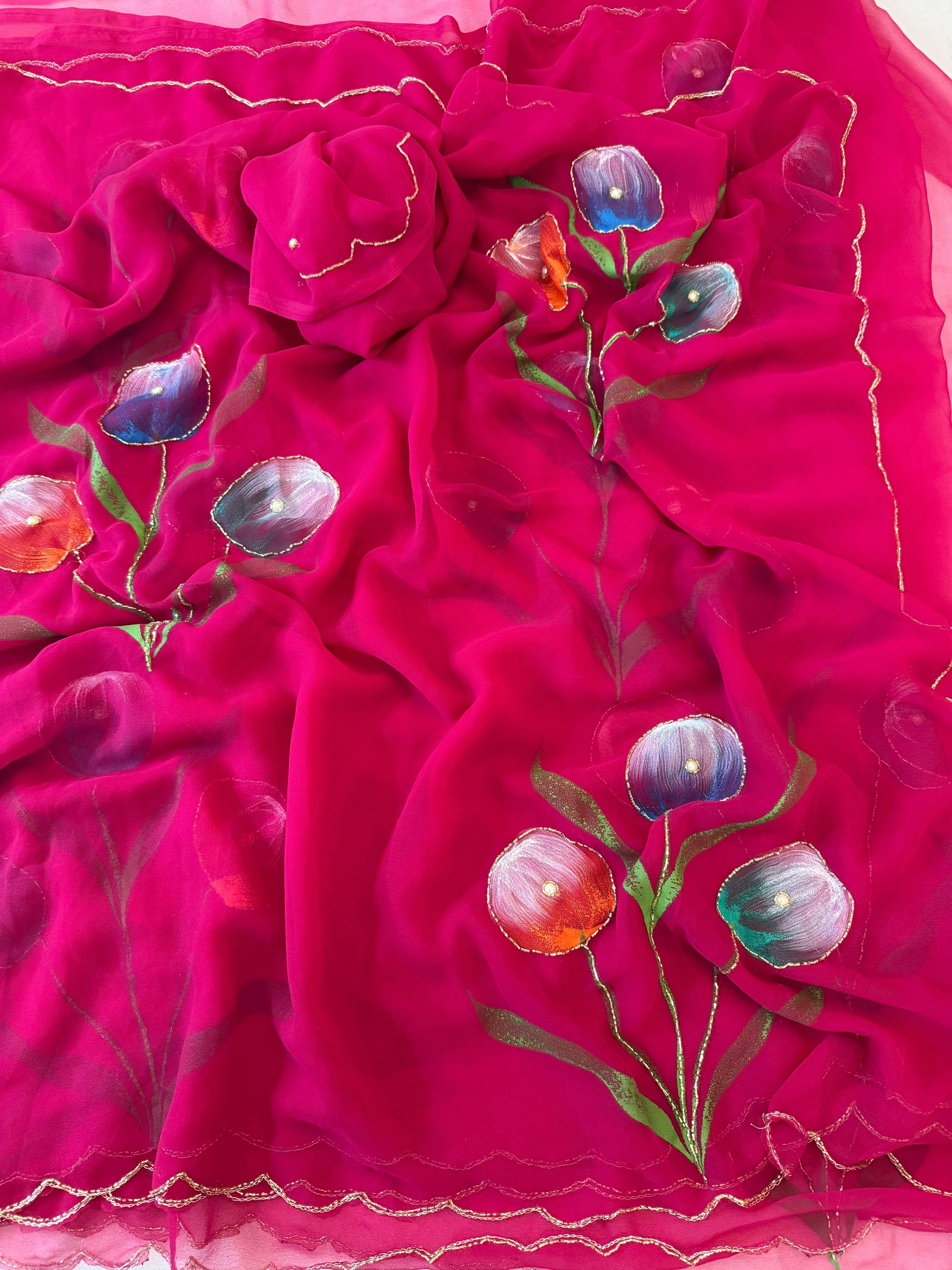 Flower print saree in Royal Georgette fabric Saree reseller in surat good