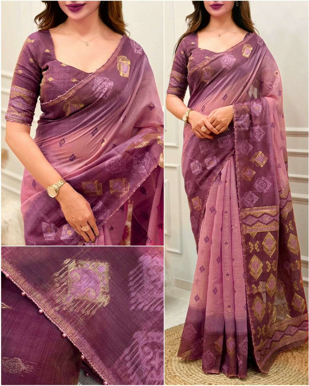 Gajlaxmi linen cotton soft and pure fabric saree wholesale i...