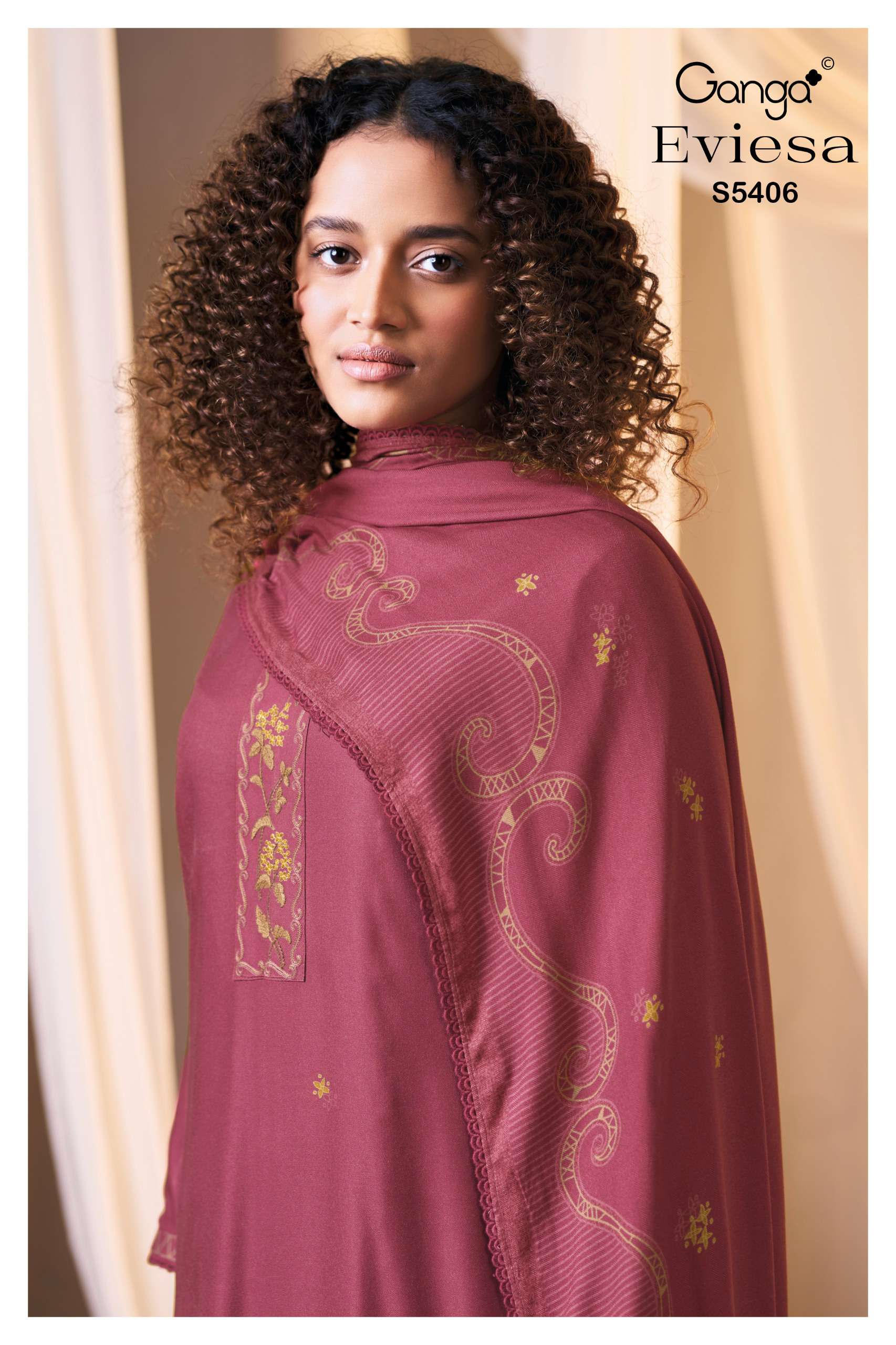 GANGA EVIESA 5406 PURE WOOL PASHMINA PRINTED SCHIFFLI EMBROIDERY SALWAR SUIT AT WHOLESALER